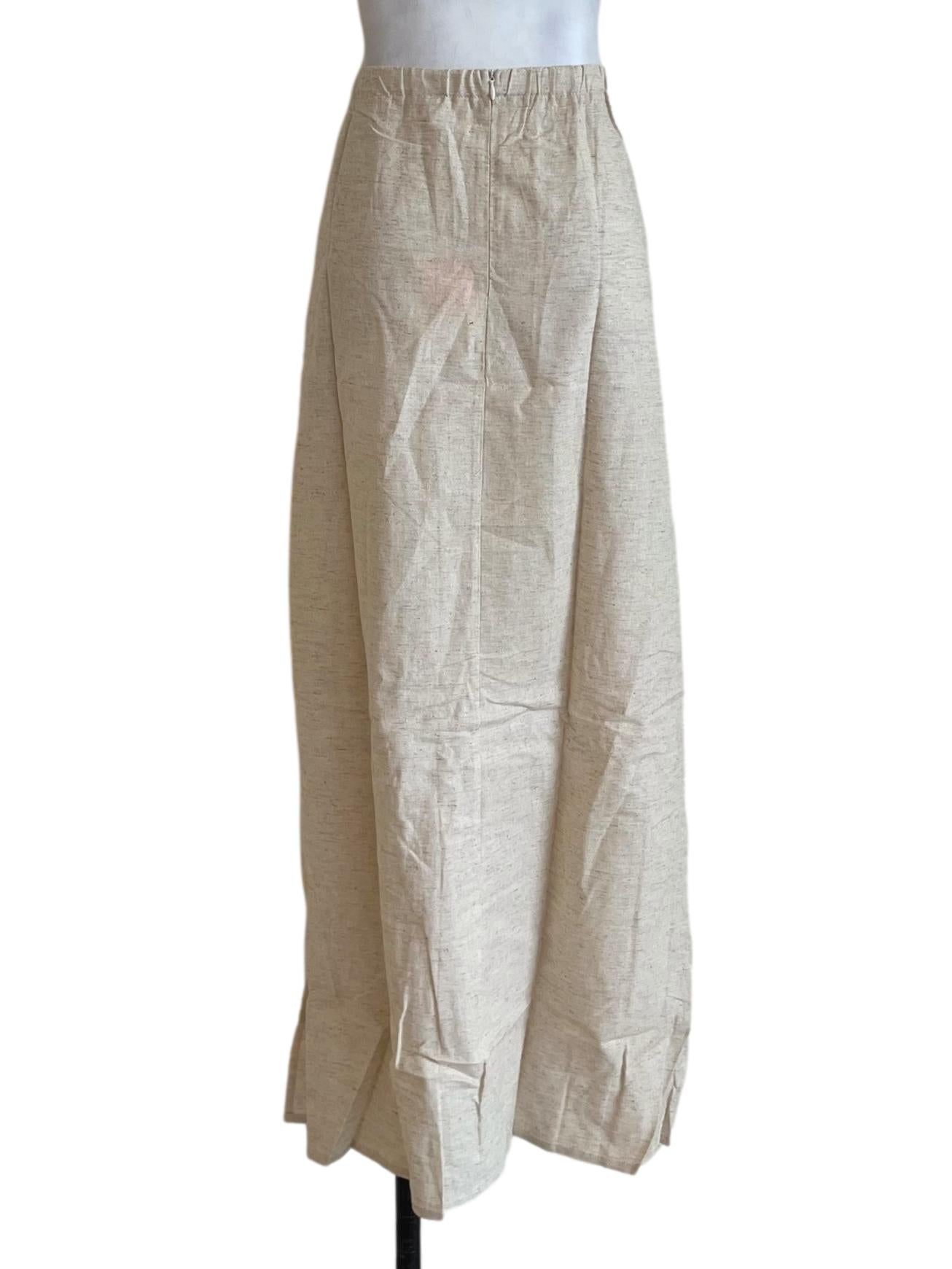 Beige Jaden Linen Drawstring Maxi Skirt