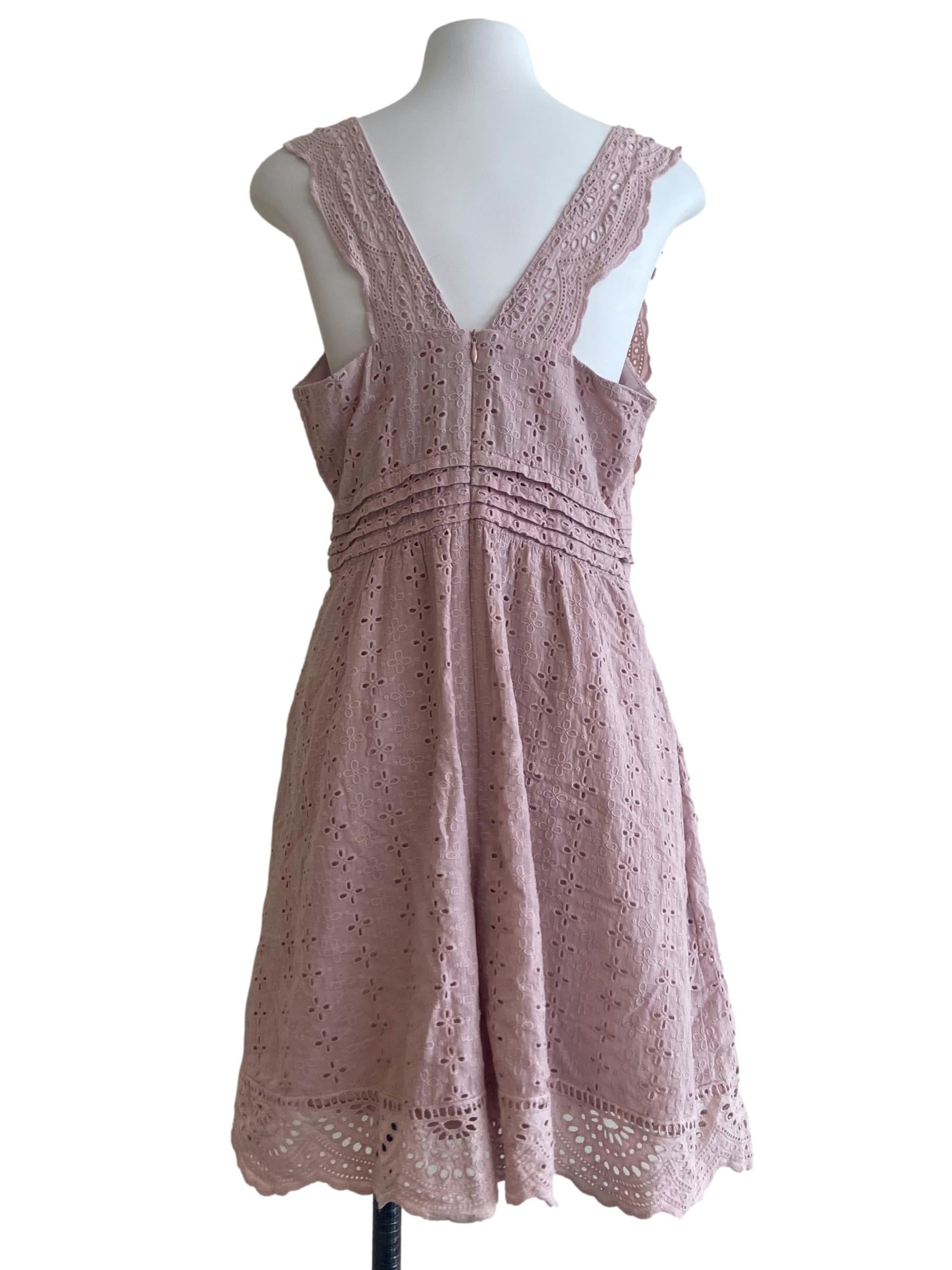 Crepe Pink Sleeveless Embroidery Floral Dress