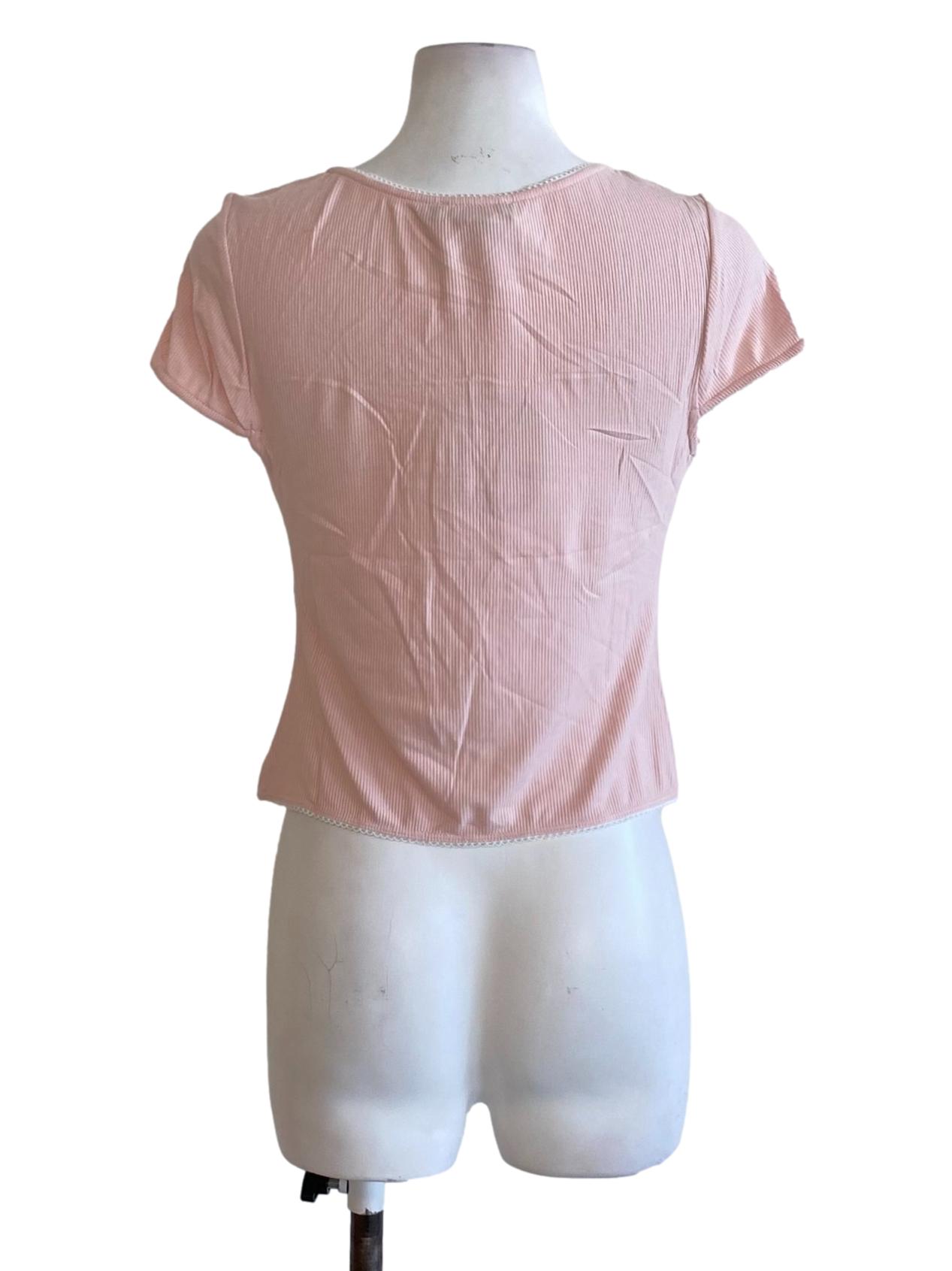 Flamingo Pink Square Neck Knitted Short Sleeve Fit Shirt