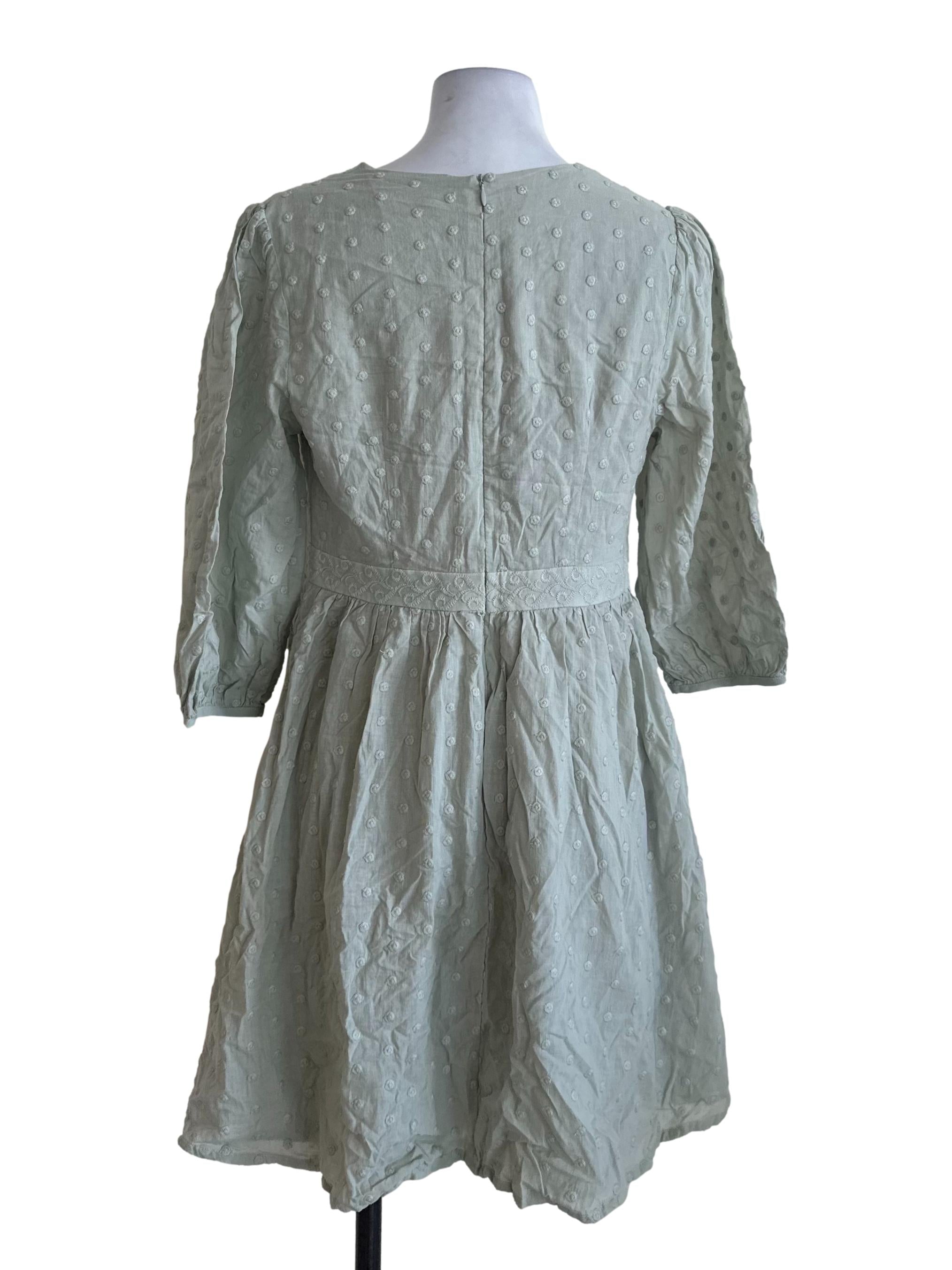 Sage Green Eyelet Embroidery V Neck Dress