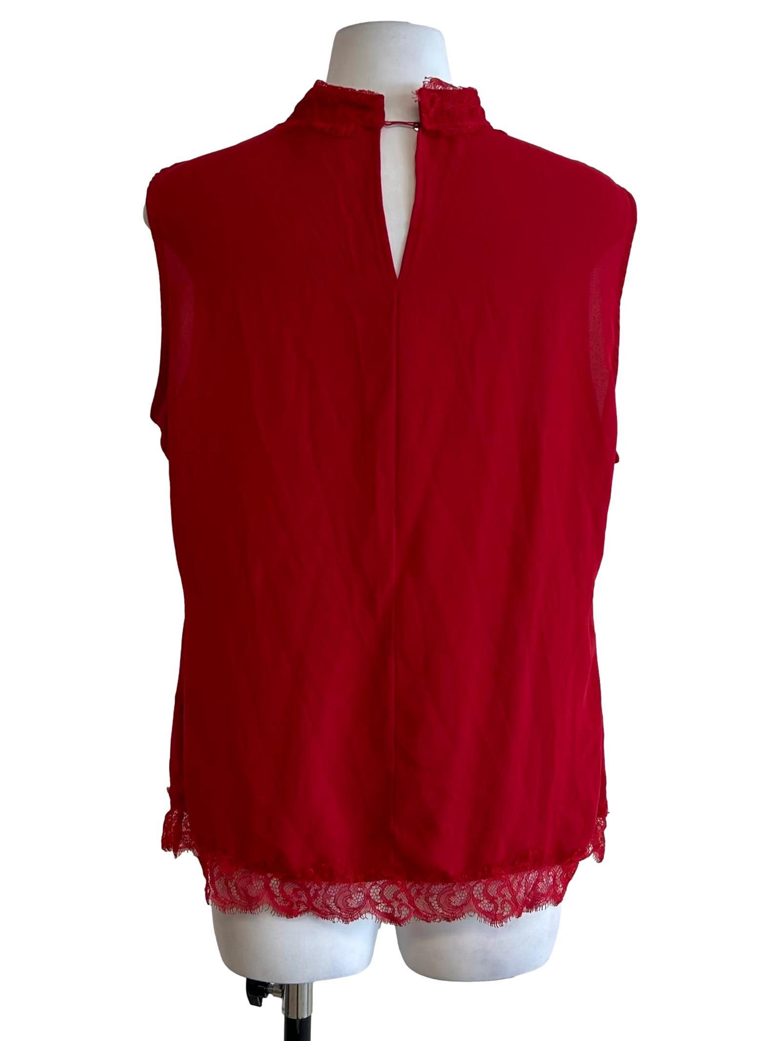 Chilli Red Lace Trim High Neck
