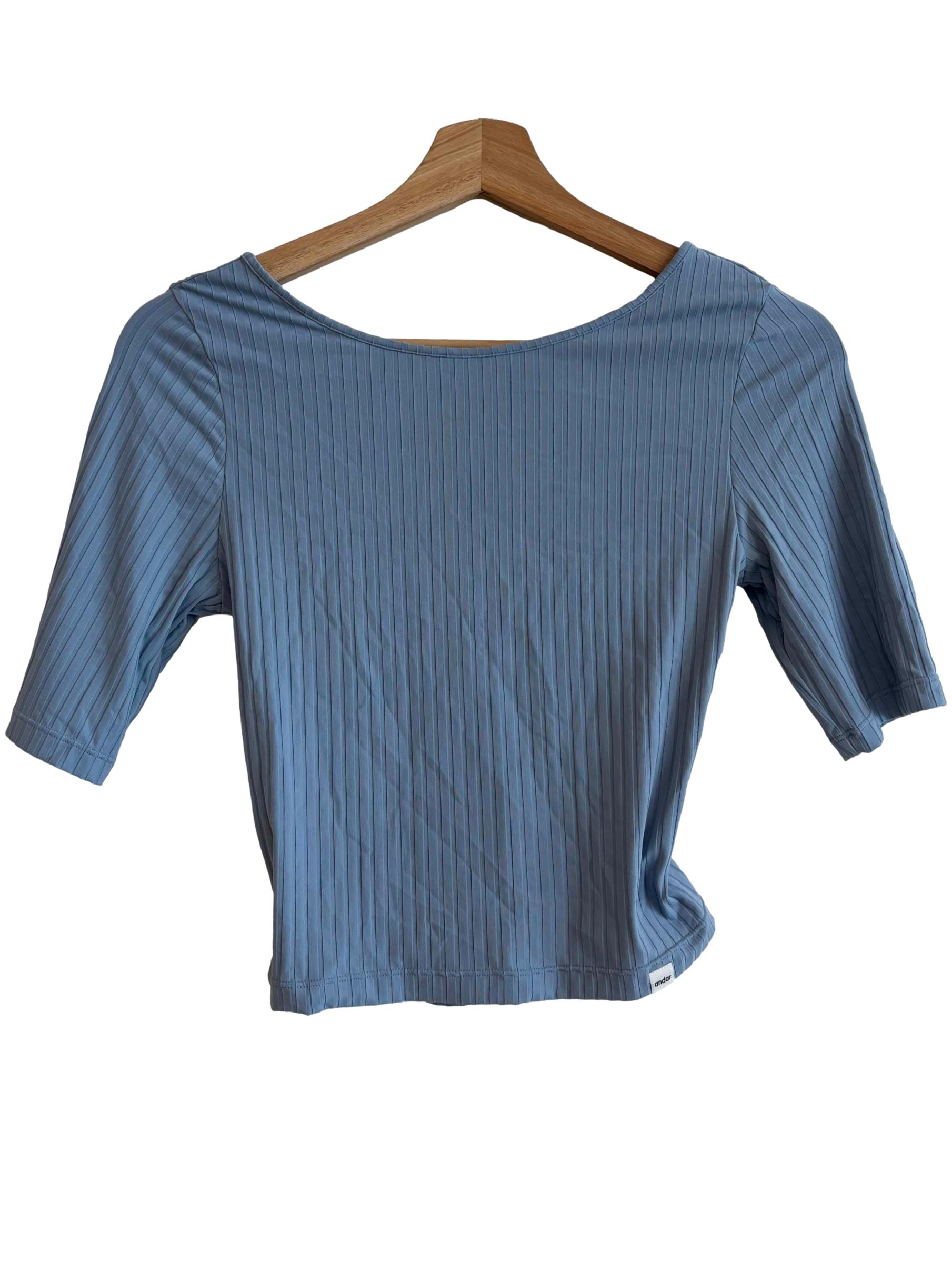 Stone Blue Ribbed Twisted Back Top