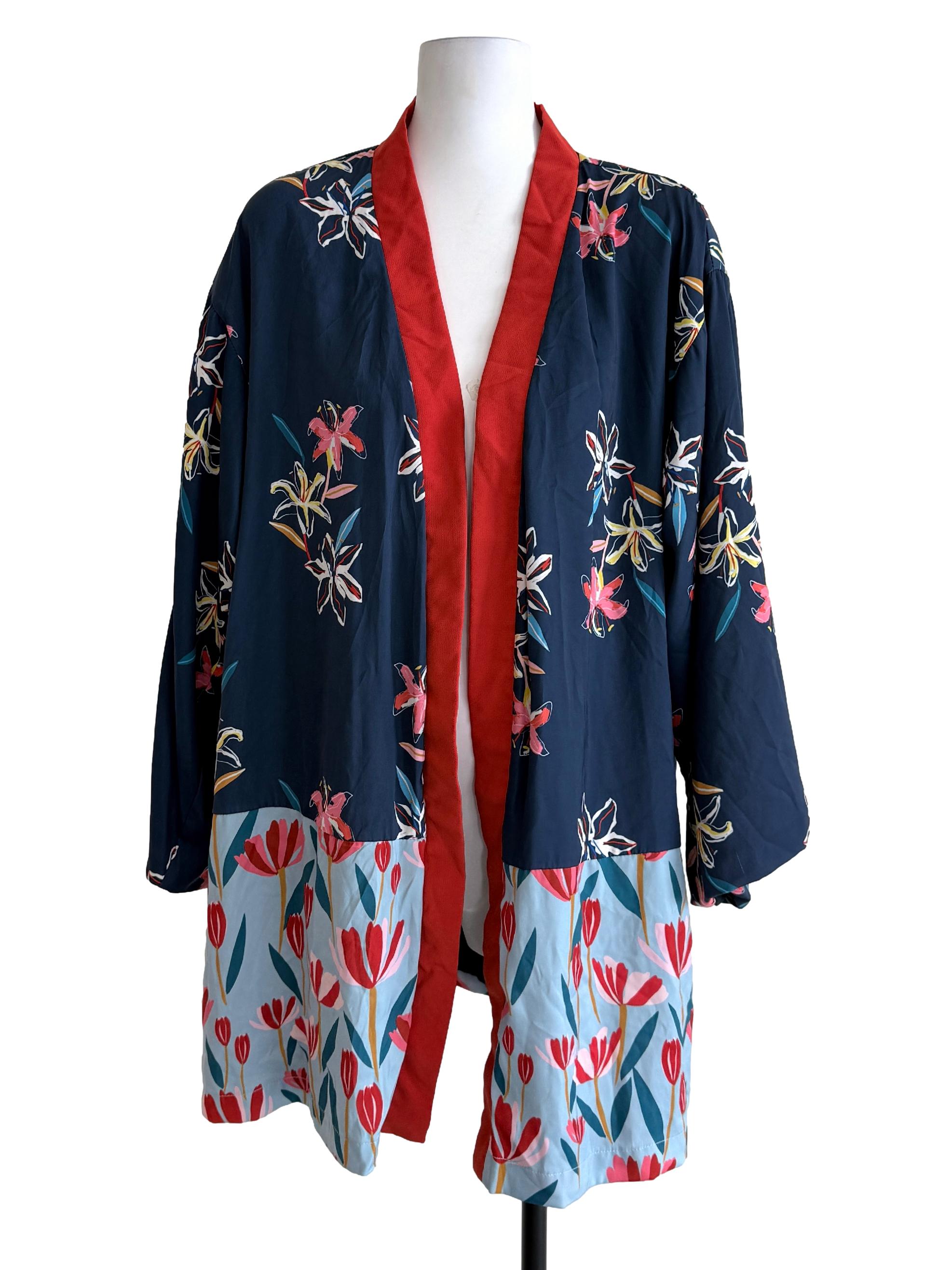 Navy Blue Flower Printed Cardigan