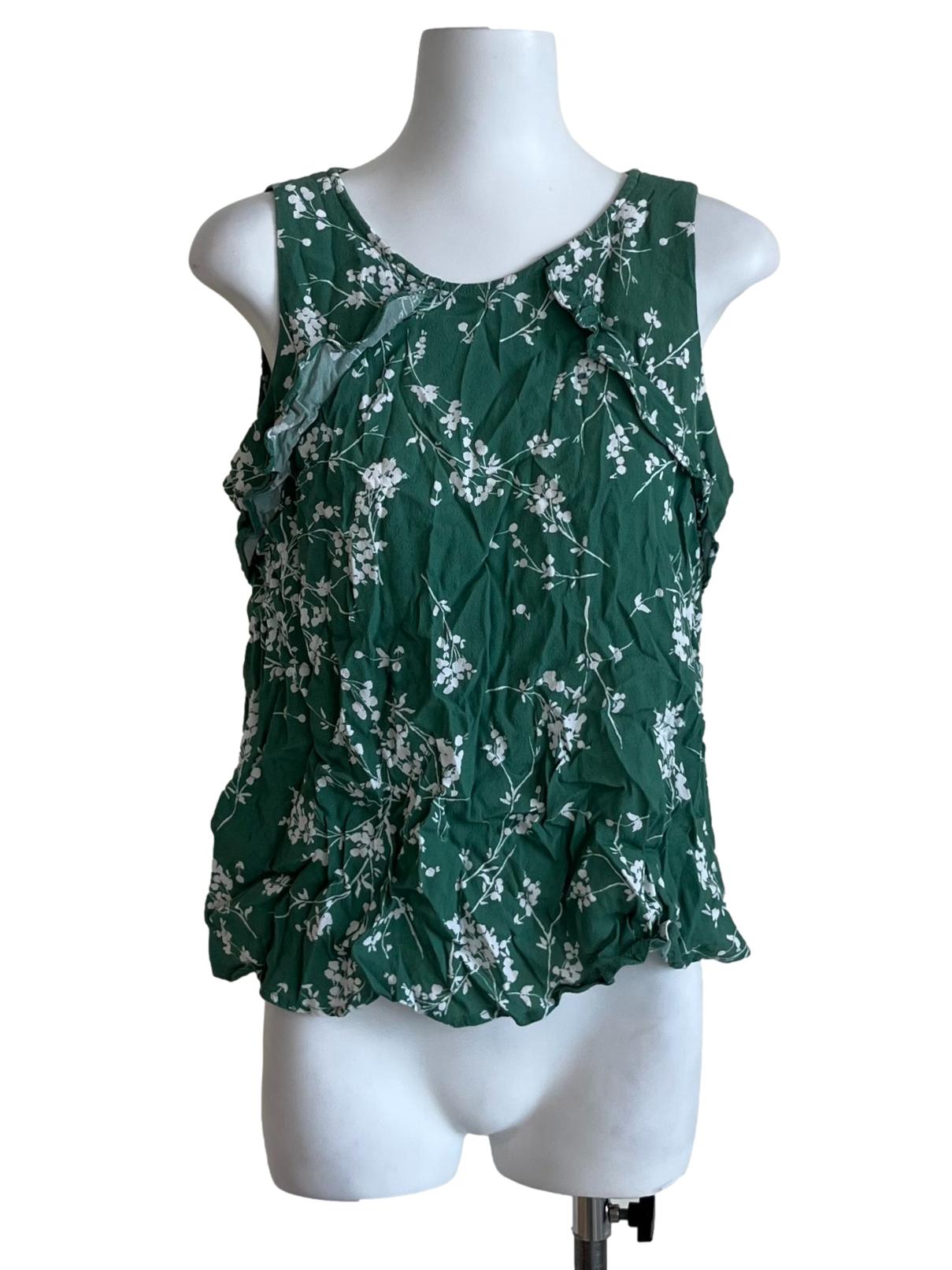 Fern Green Floral Ruffle Sleeveless Top