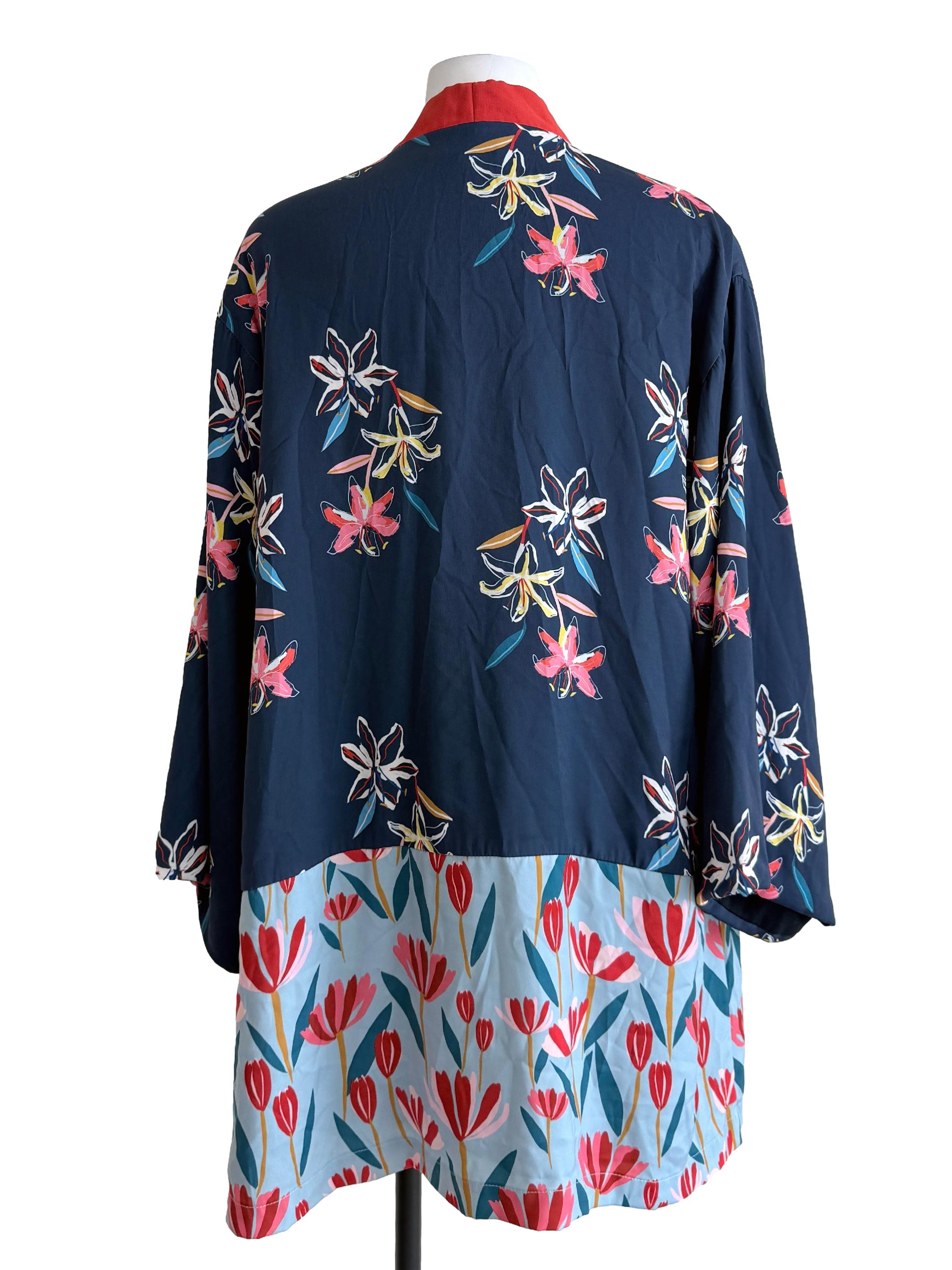 Navy Blue Flower Printed Cardigan