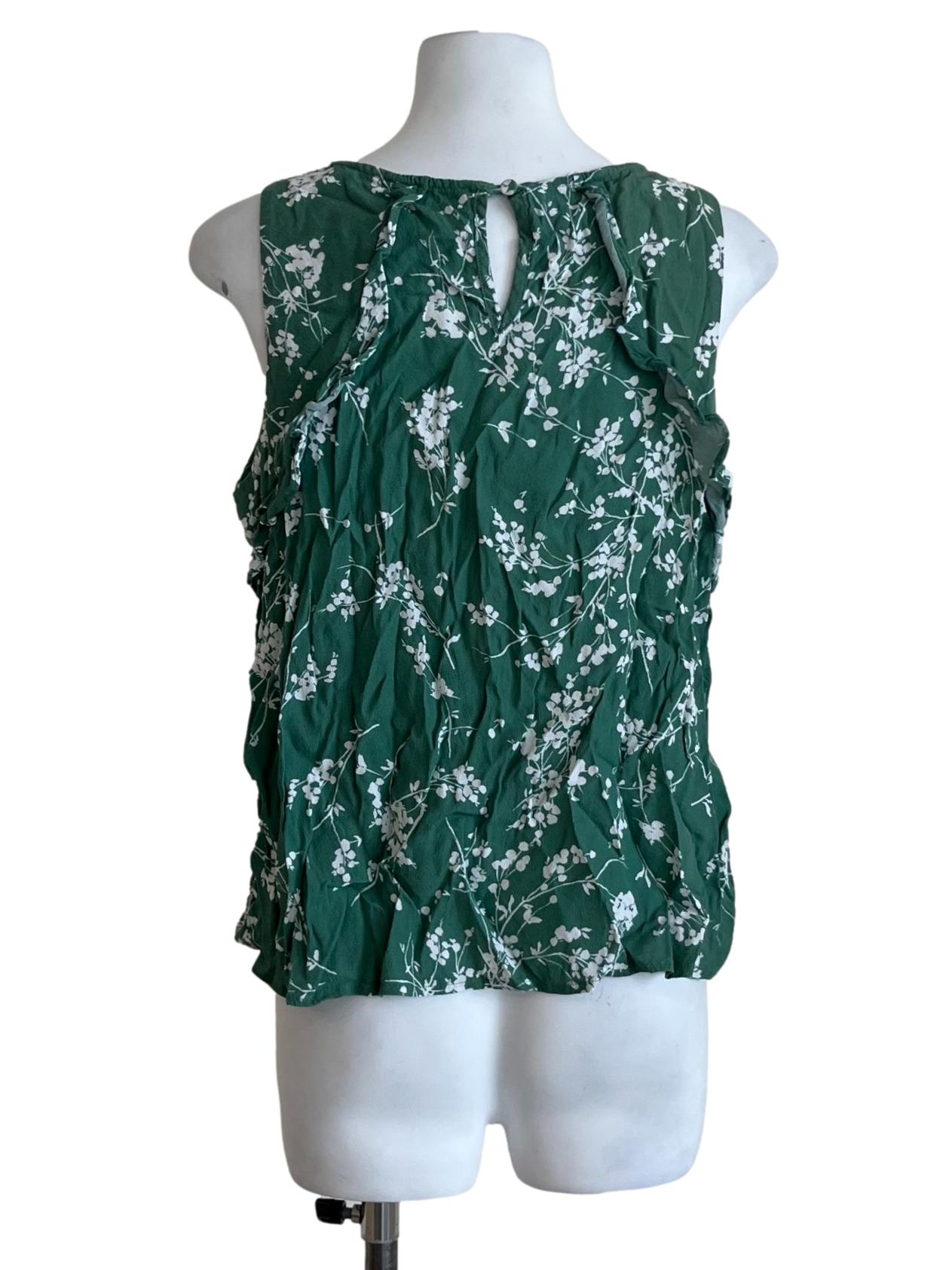 Fern Green Floral Ruffle Sleeveless Top