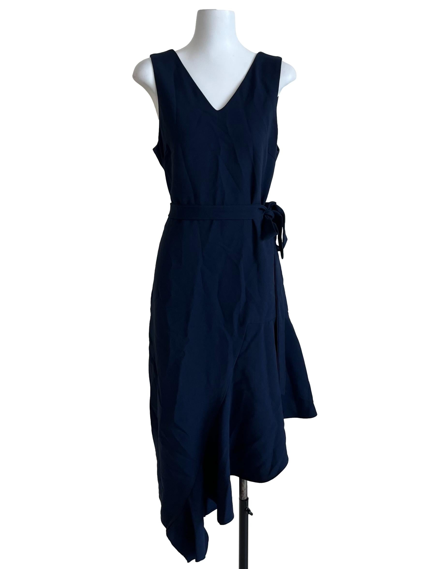 Navy Blue V-Neckline Asymmetric Dress