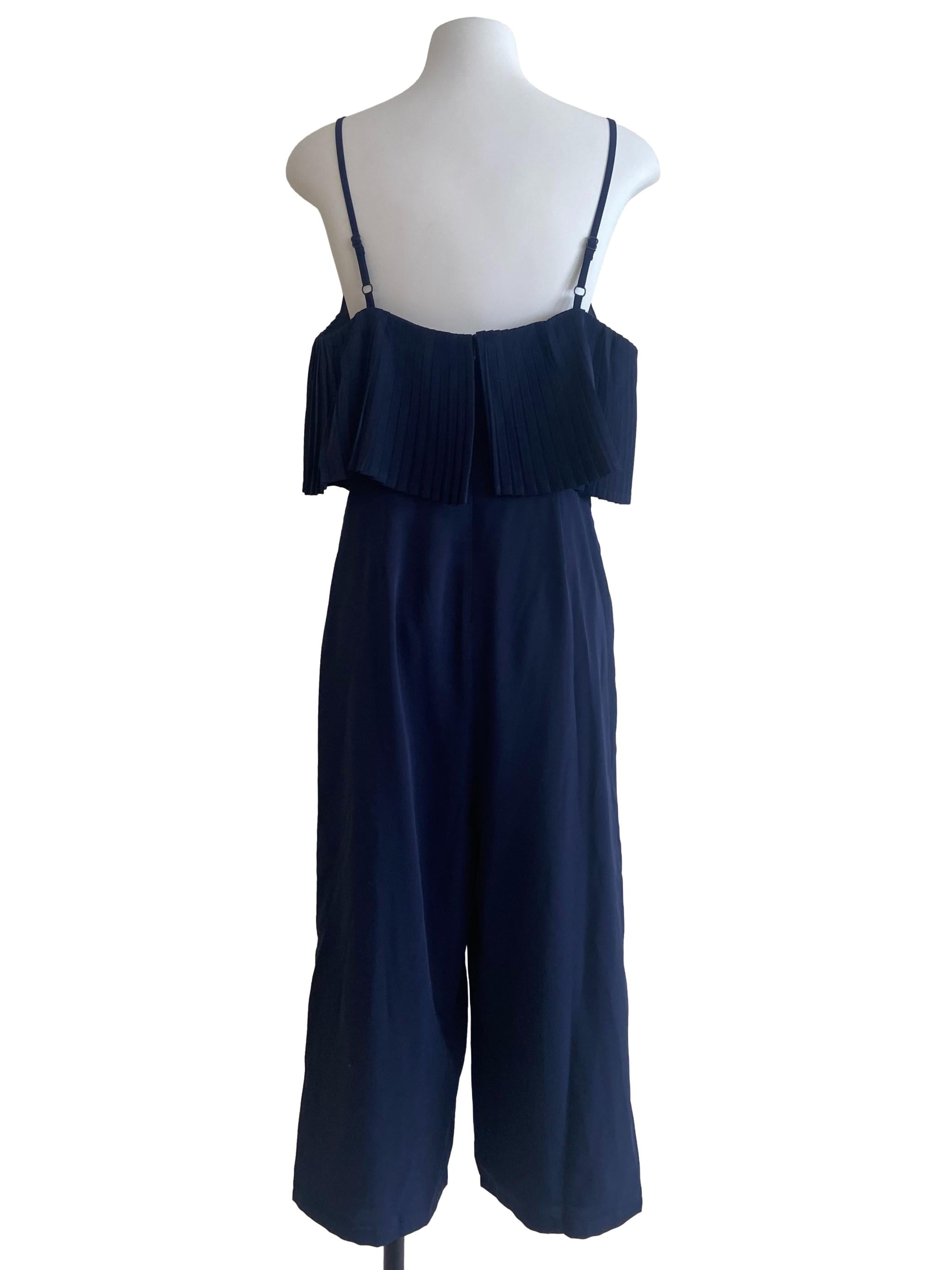 Navy Blue Spaghetti Straps Pleated Jumpsuit