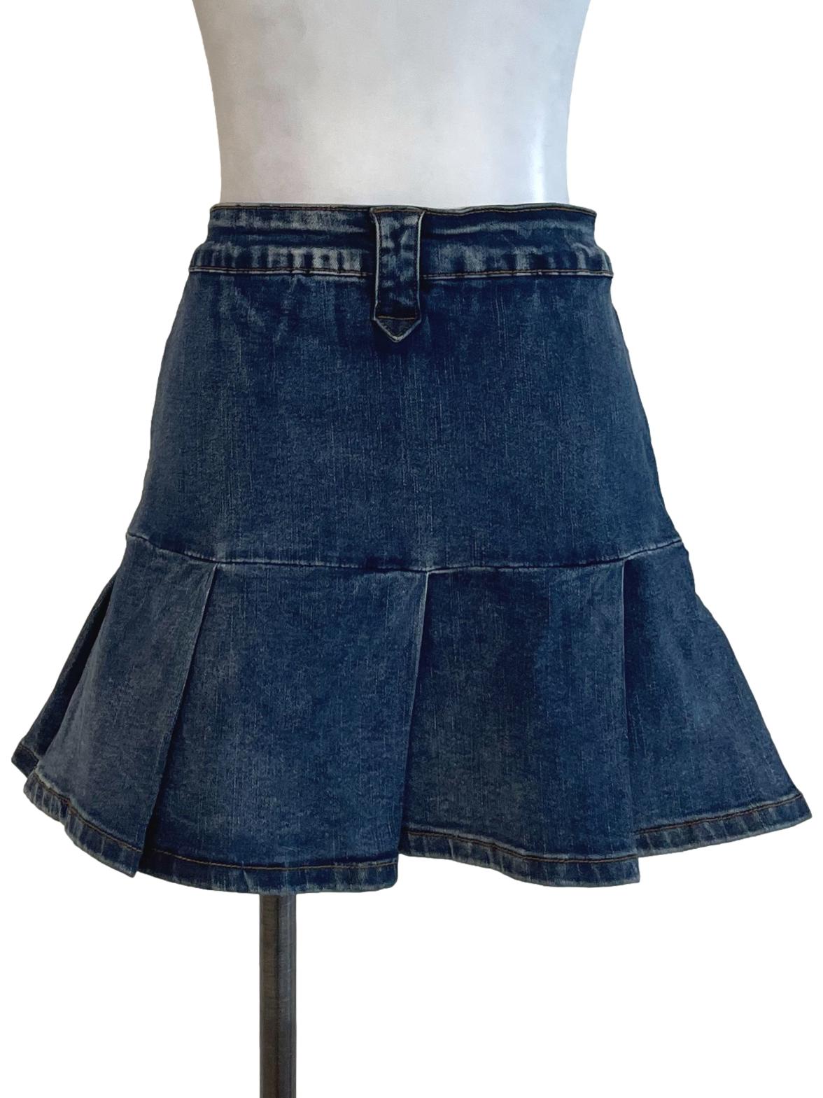 Blue Denim Pleated Hem Skorts