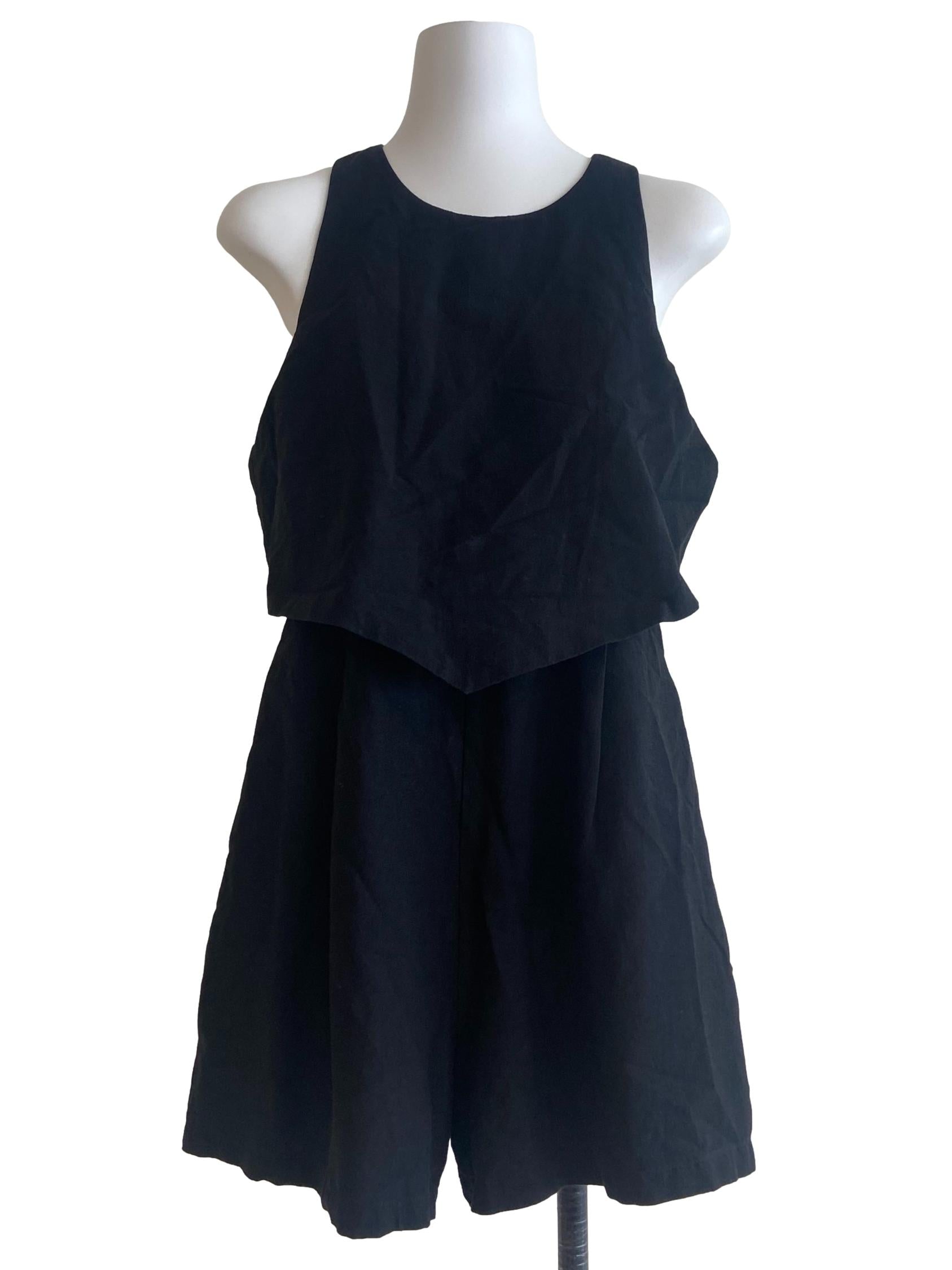 Black Sleeveless Twill Romper