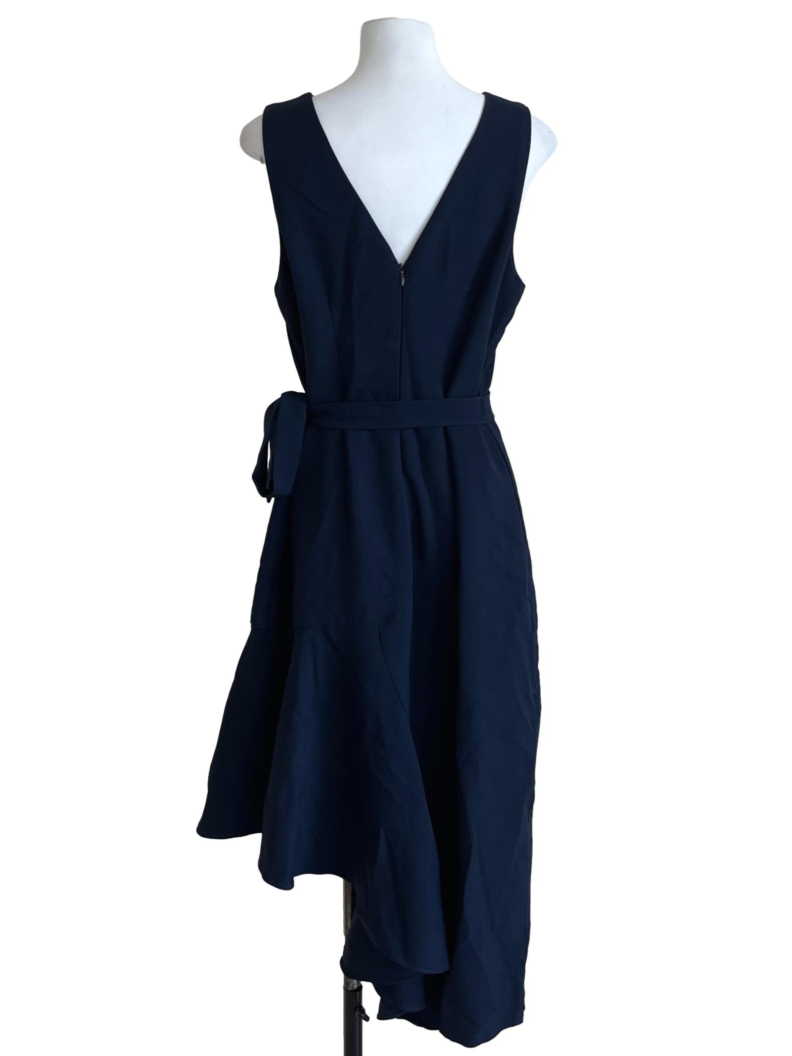 Navy Blue V-Neckline Asymmetric Dress