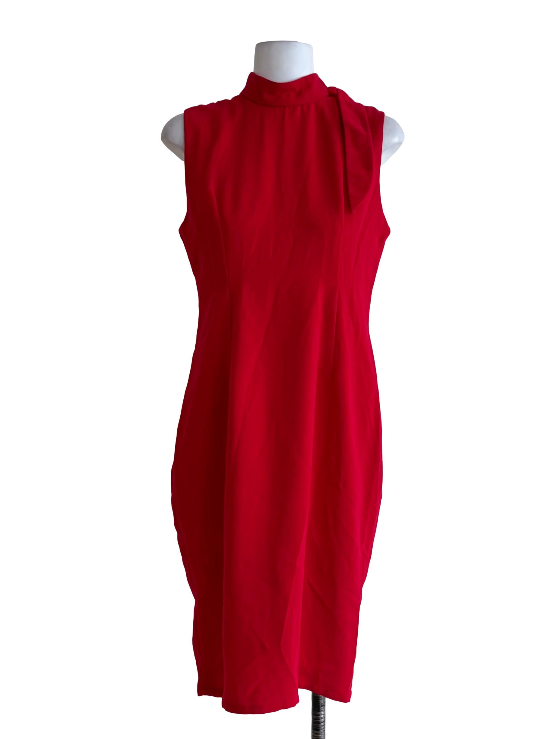 Crimson Red High Neck Sleeveless Dress