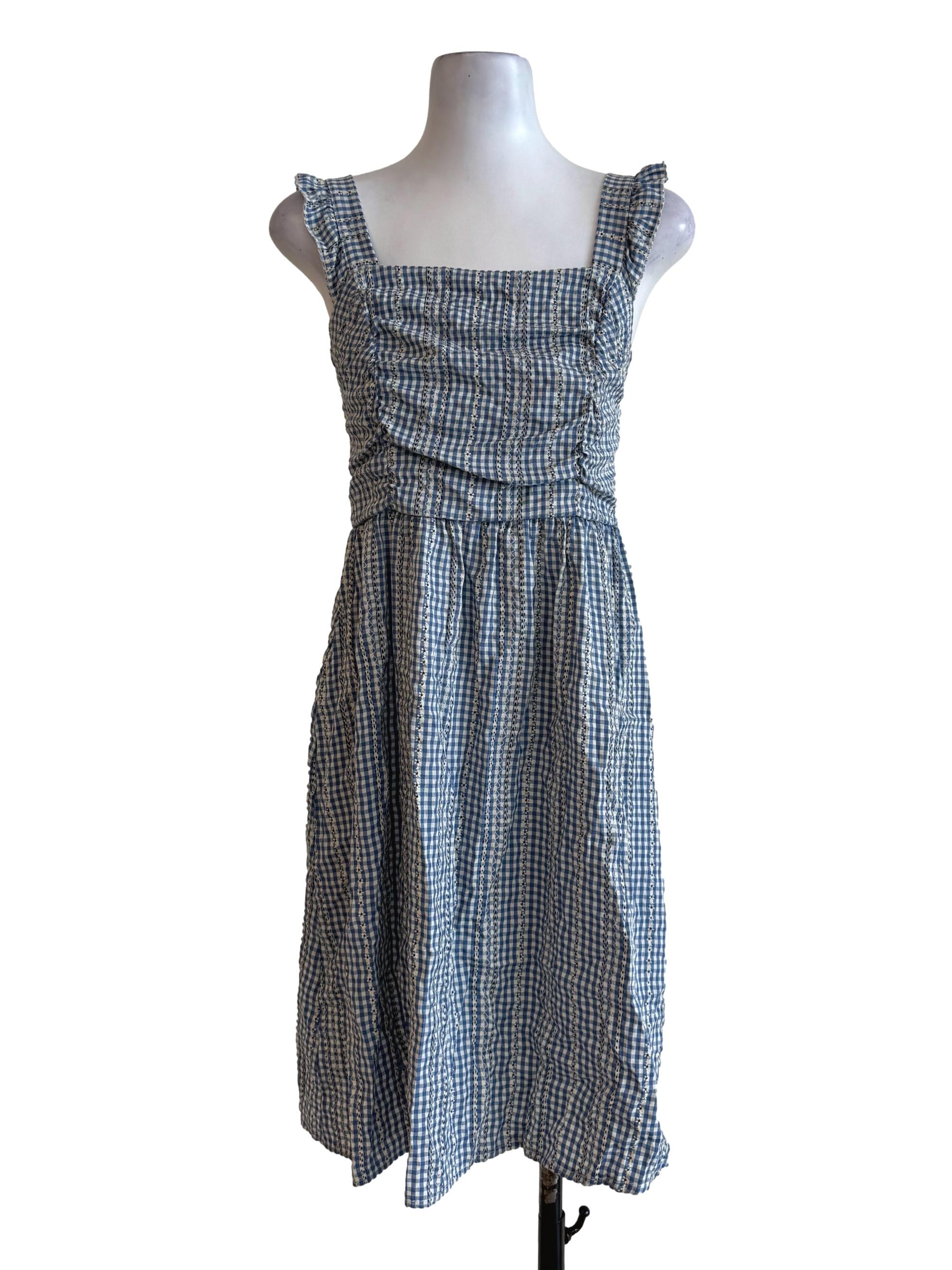Dusty Blue Gingham Empire Dress