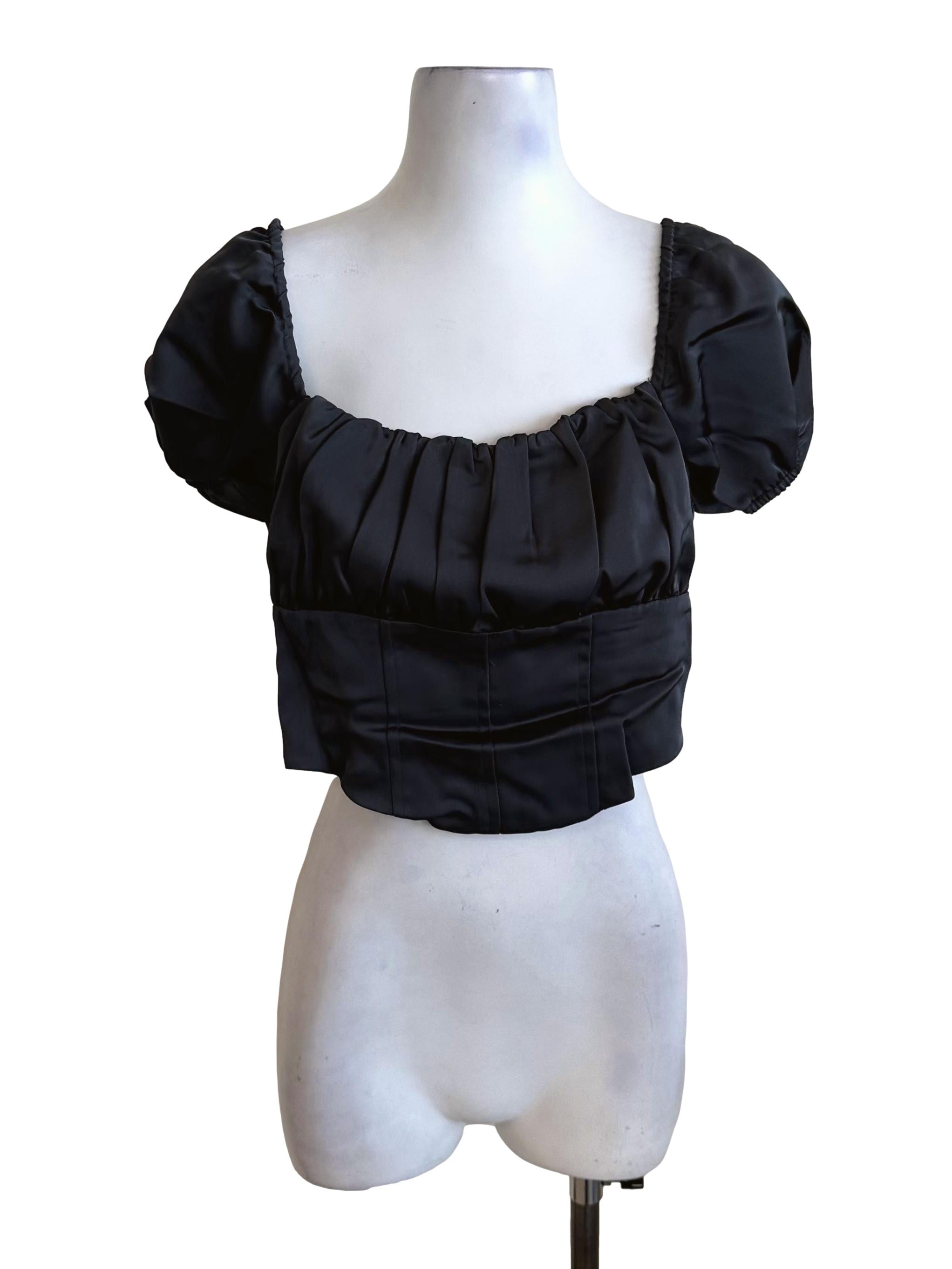 Charcoal Black Ruched Puff Sleeve Top
