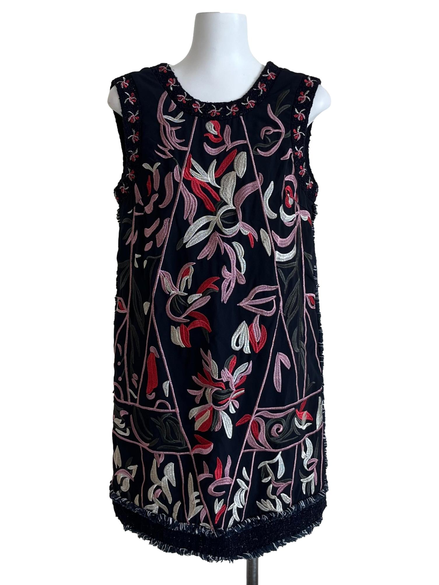 Navy Blue Floral Embroidery Dress