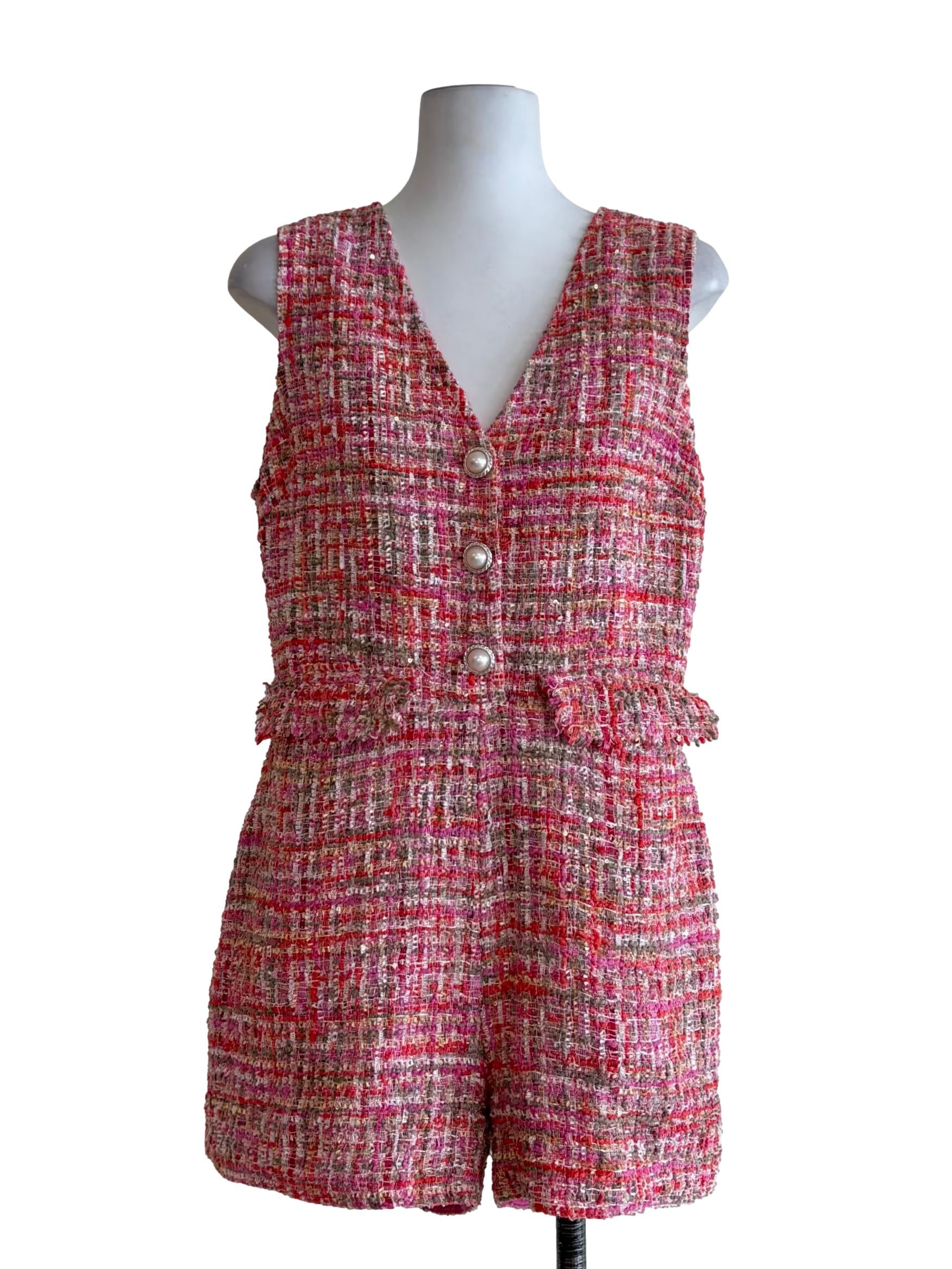 Bubblegum Pink Tweed Sleeveless Romper