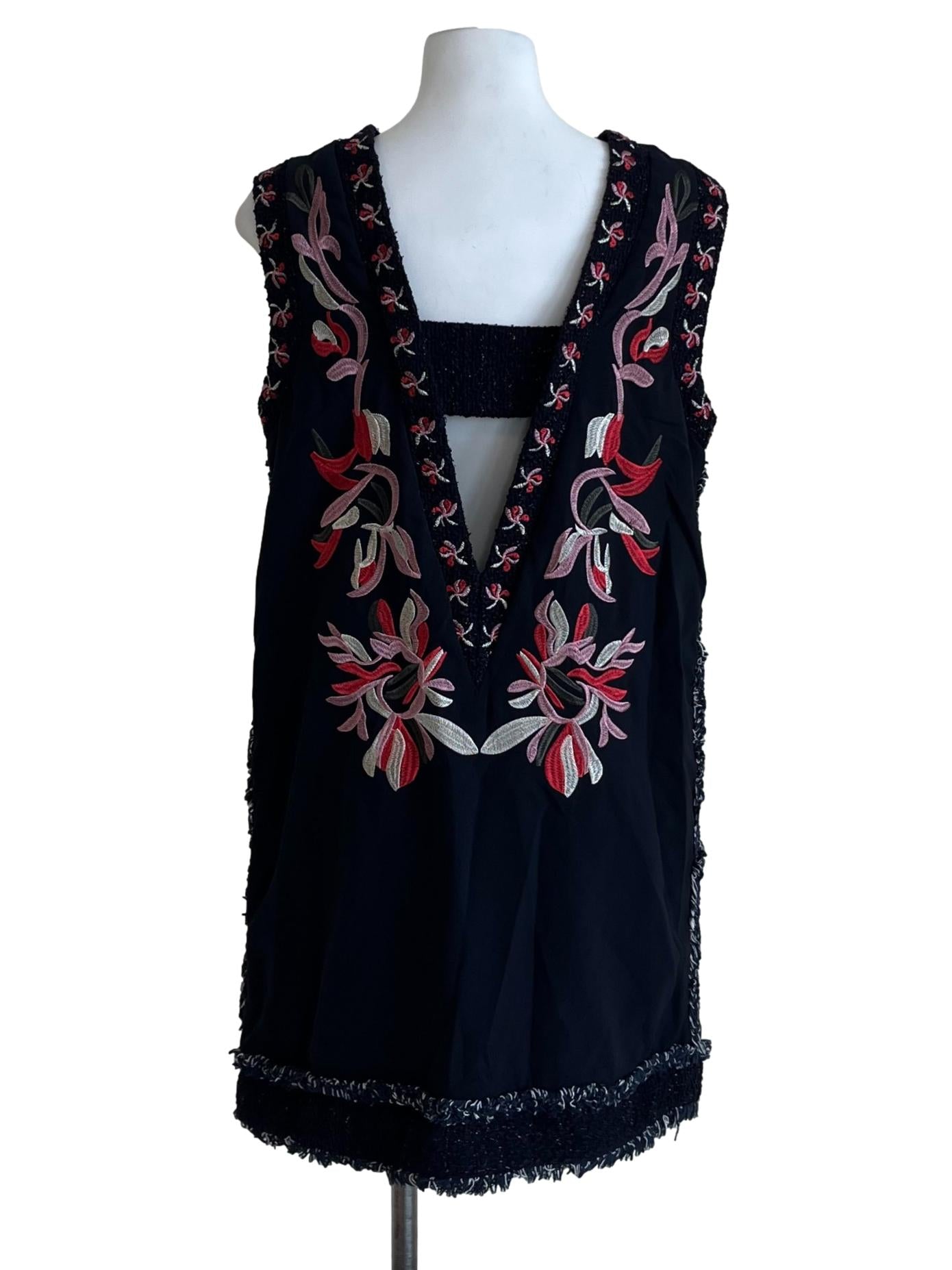 Navy Blue Floral Embroidery Dress