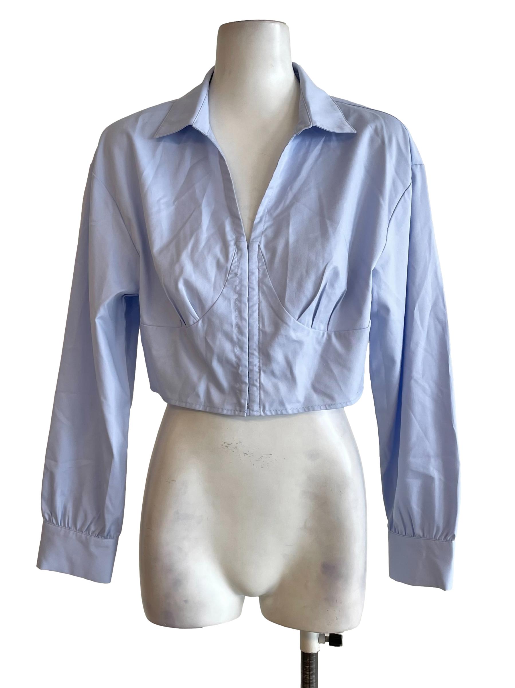 Periwinkle Long Sleeves Crop Shirt