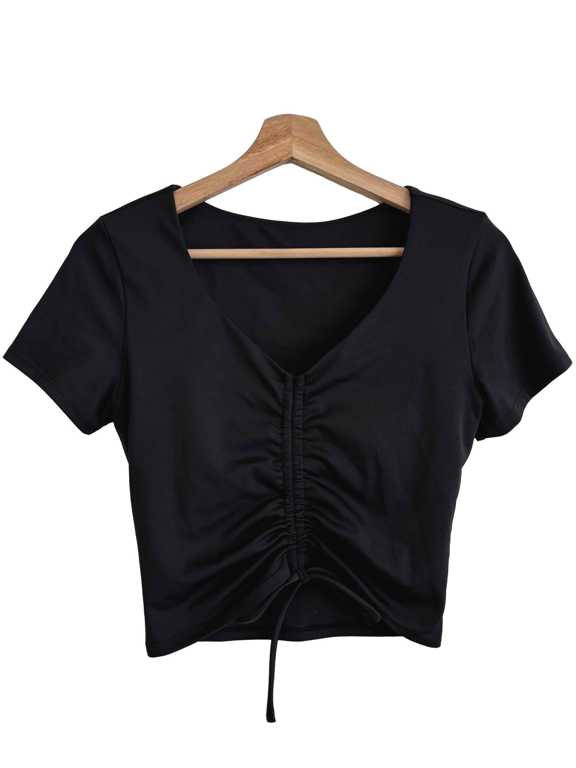 Raven Black Ruched Crop Top