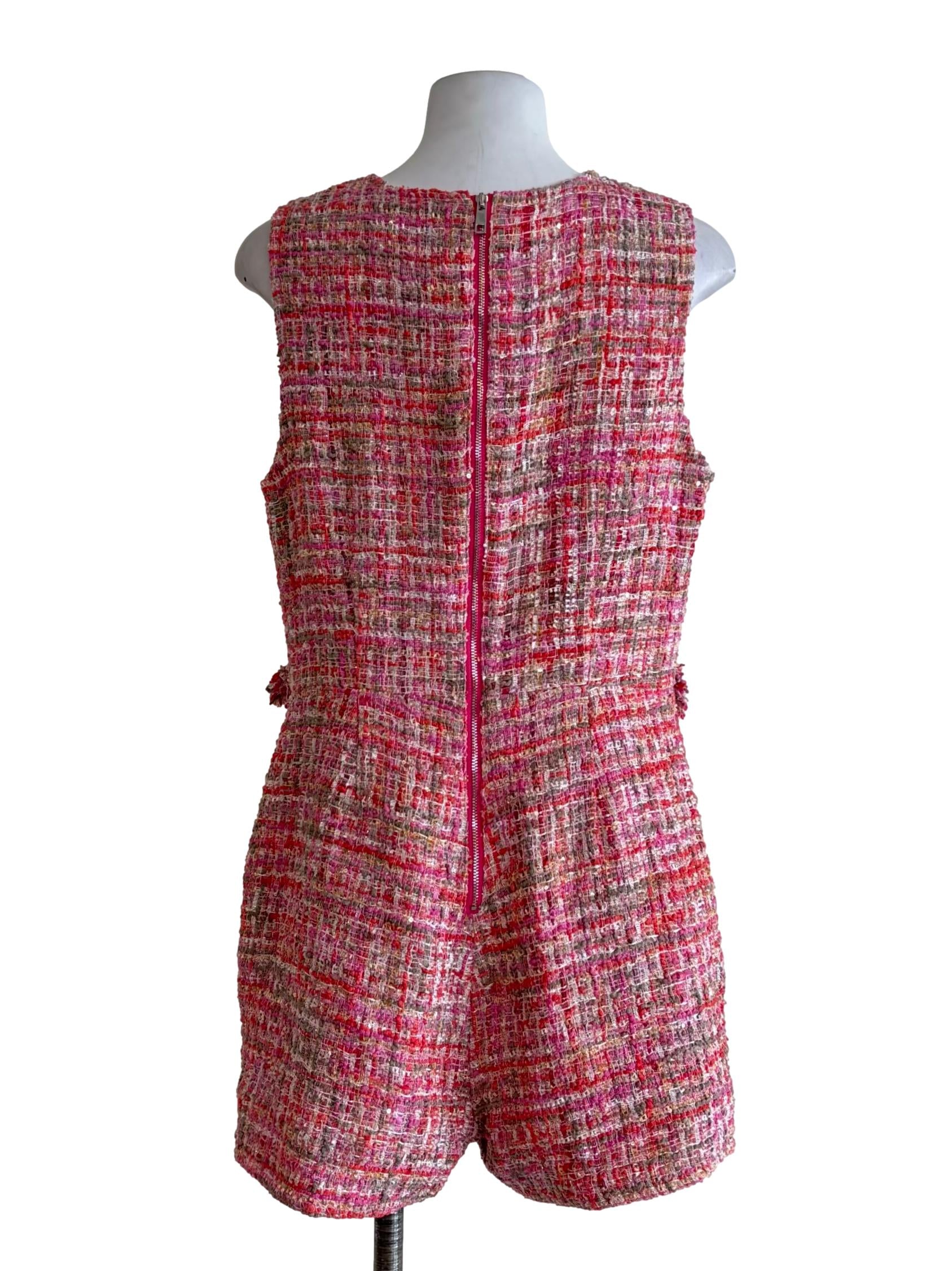 Bubblegum Pink Tweed Sleeveless Romper