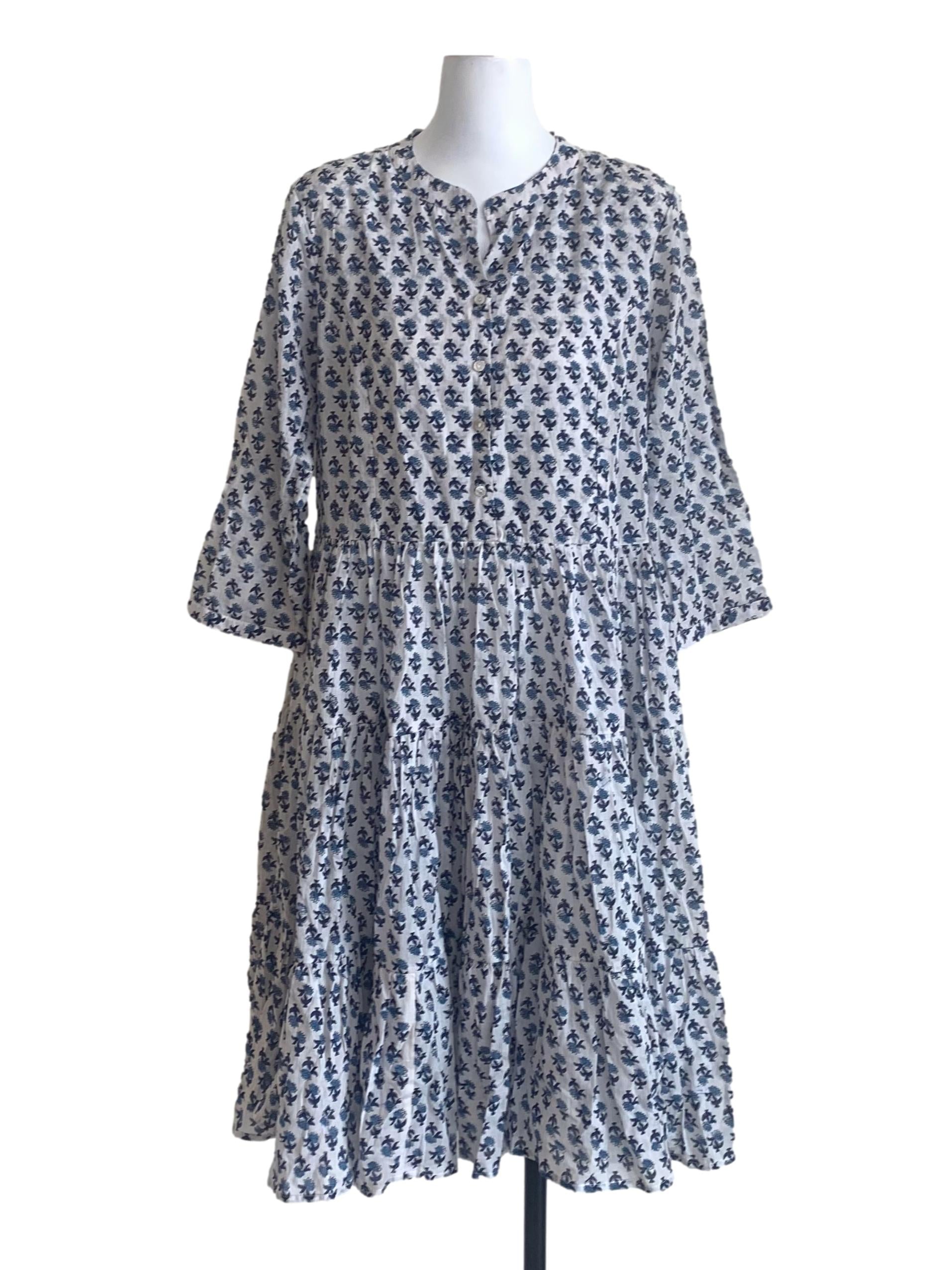 White Blue Pattern Dress