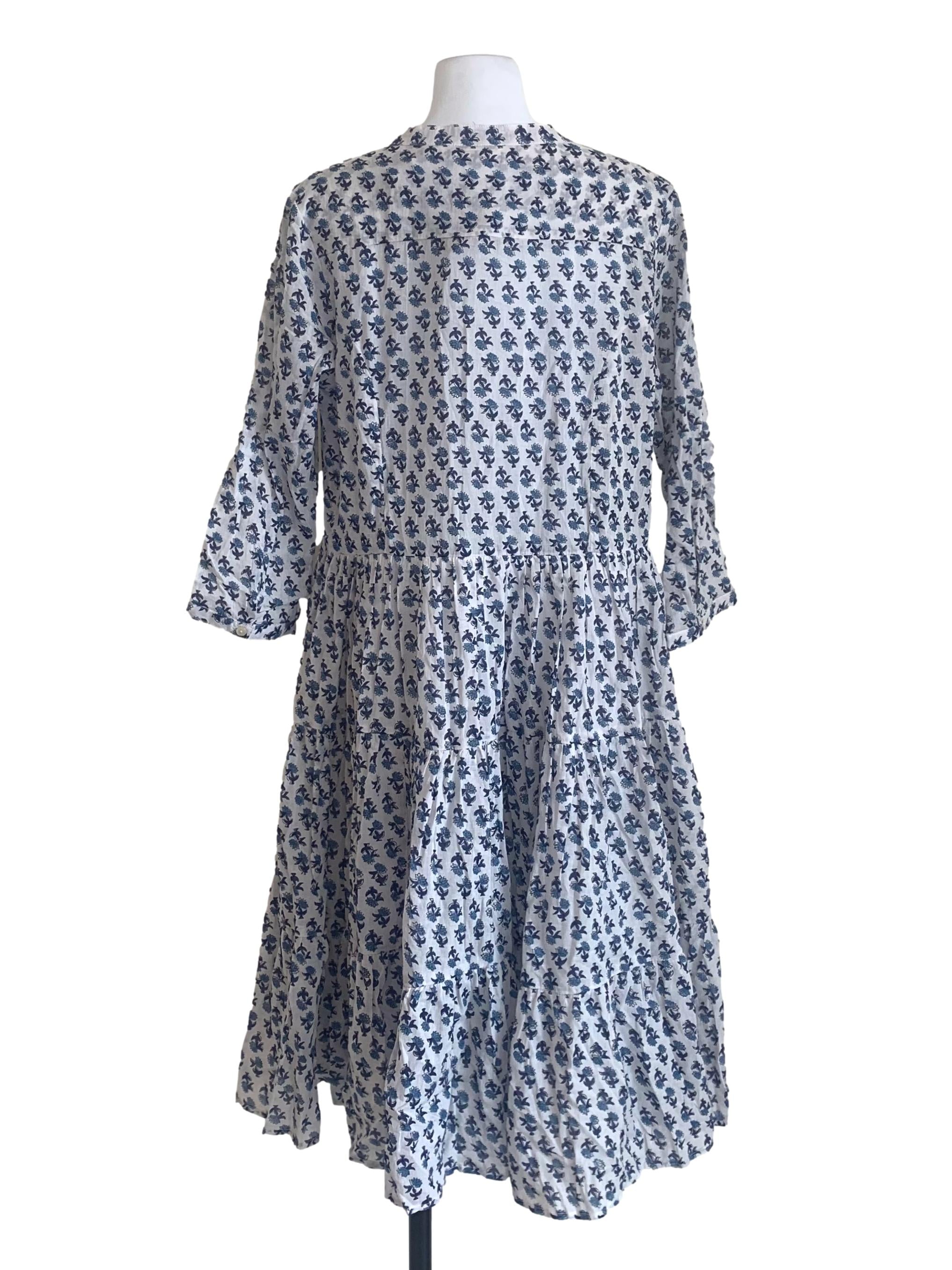 White Blue Pattern Dress