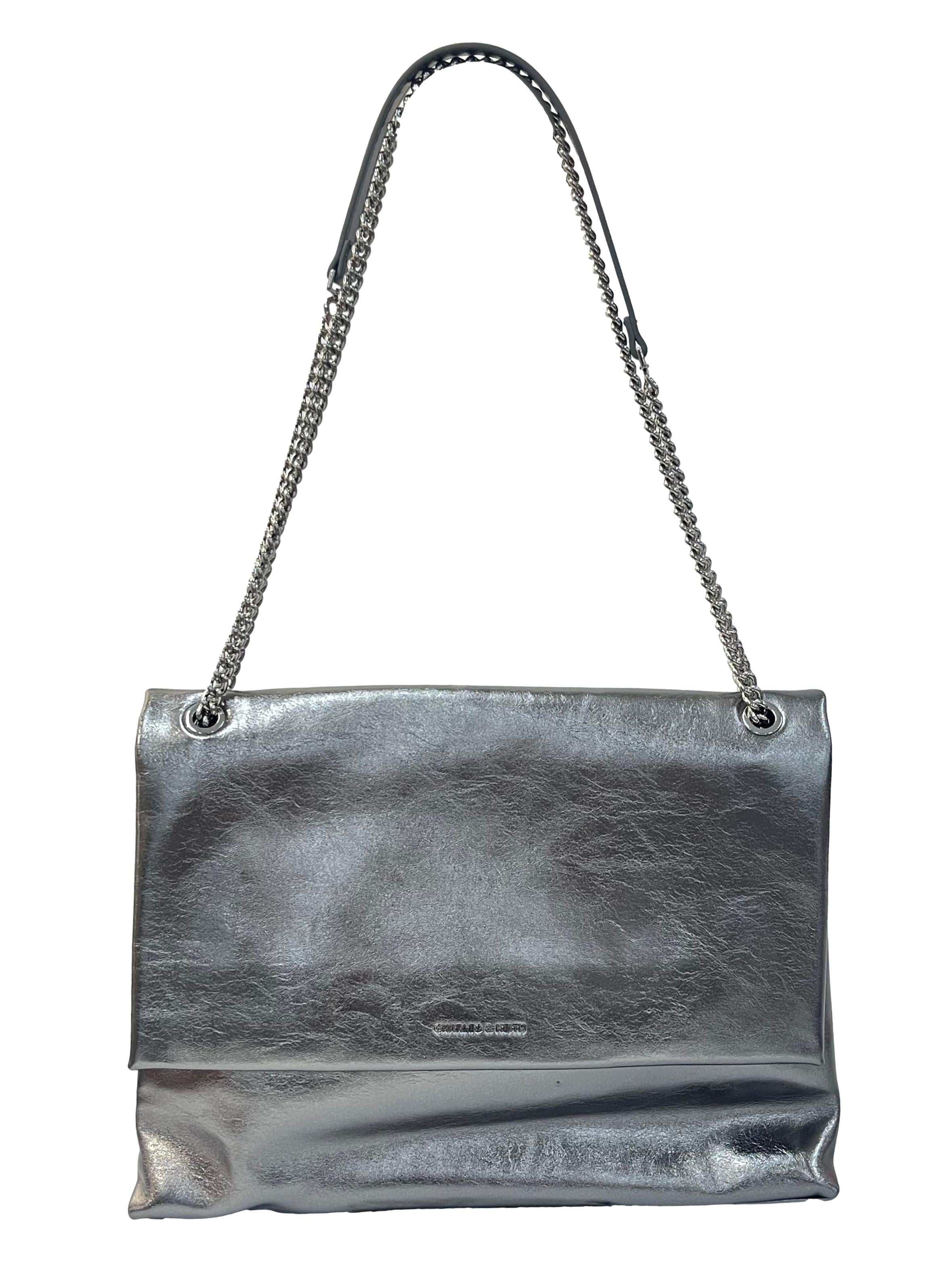 Silver Sianna Metallic Chain-Handle Shoulder Bag