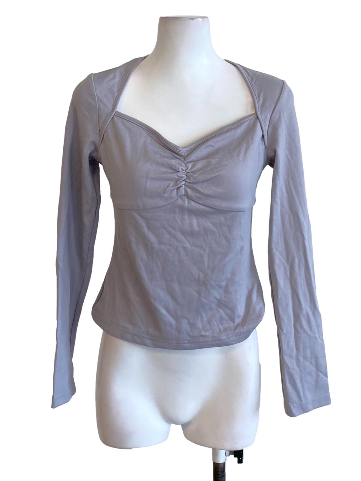 Flint Grey Square Neck Wrap Bust Long Sleeve Fit Shirt