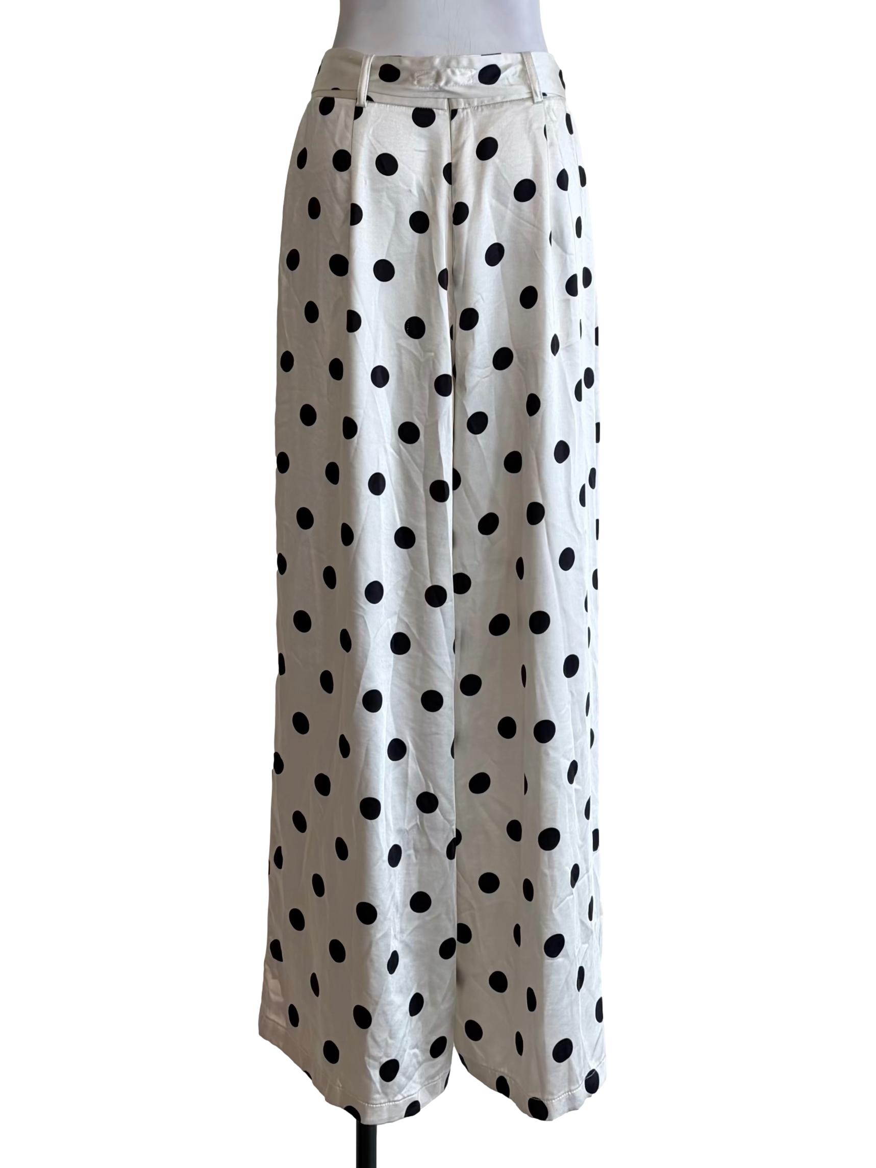 Pearl White Black Polkadots Wide Pants