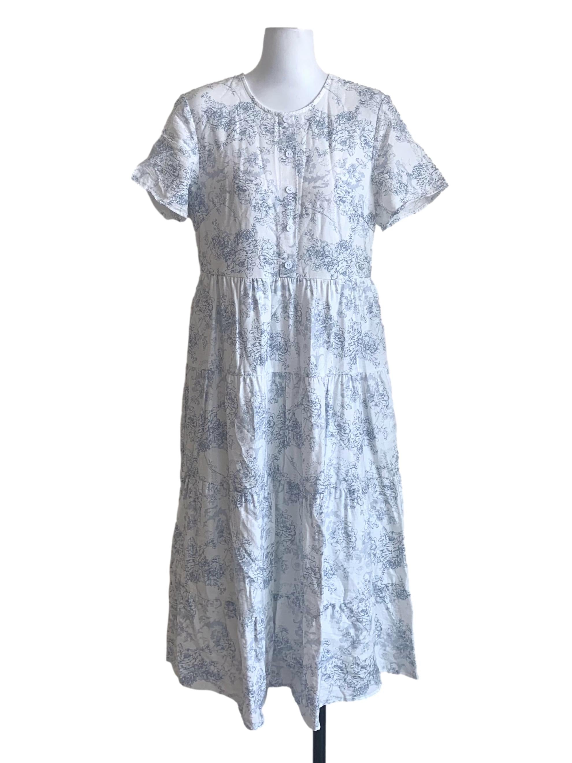 Daisy White Pattern Tiered Dress