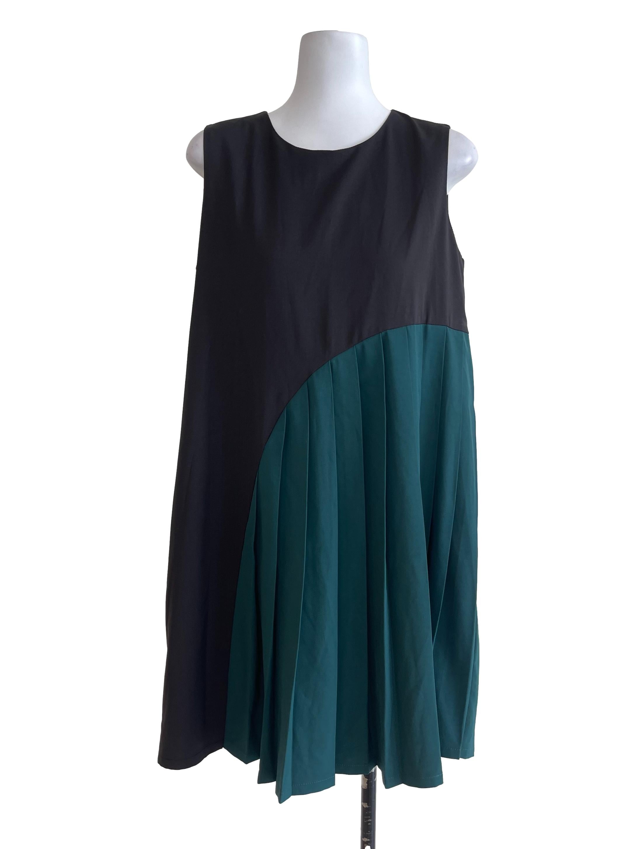 Black & Green Partial Pleated Dress
