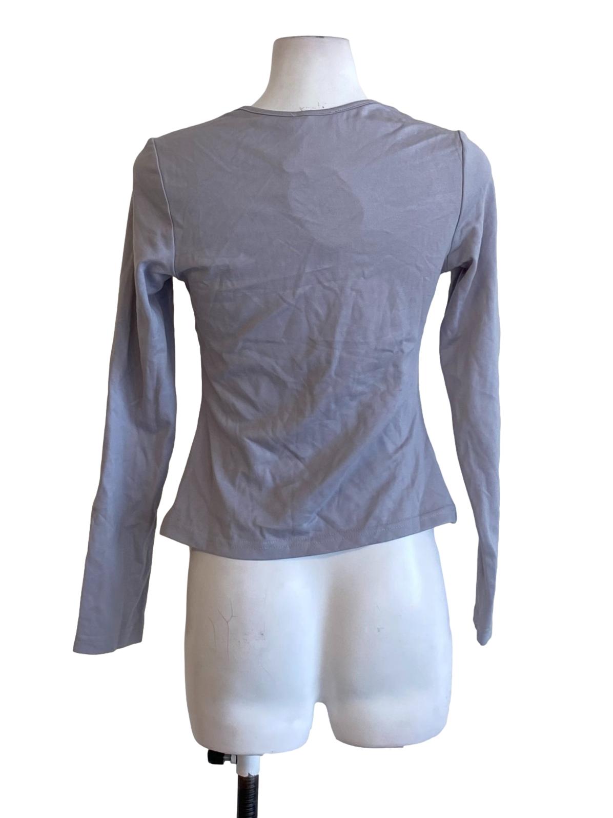 Flint Grey Square Neck Wrap Bust Long Sleeve Fit Shirt