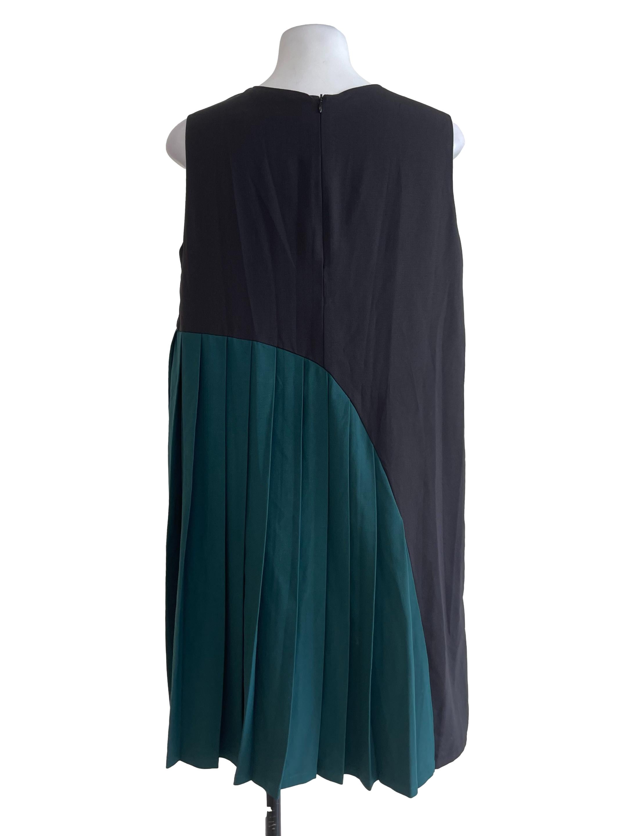 Black & Green Partial Pleated Dress