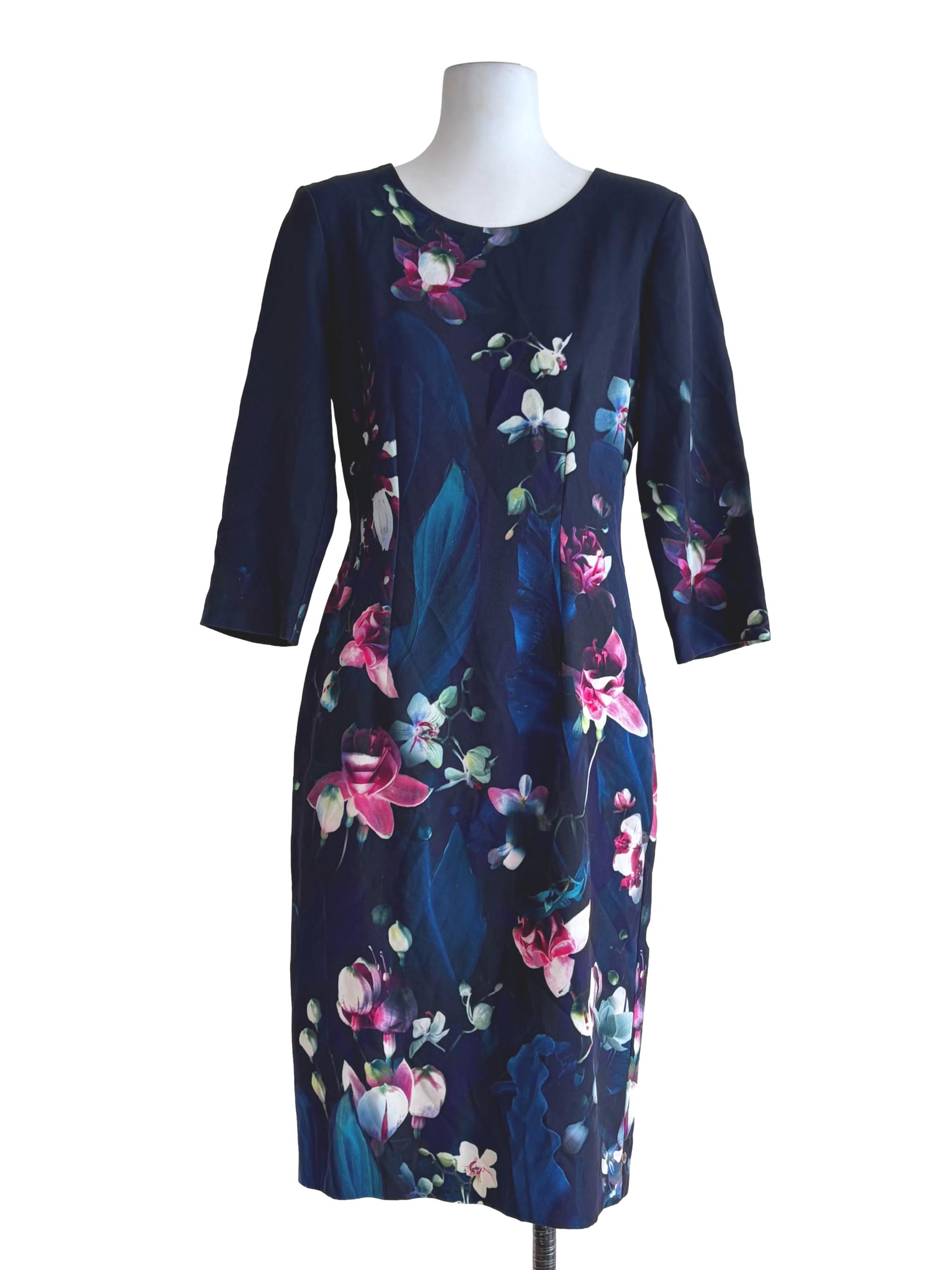 Indigo Blue Floral Print Sheath Dress