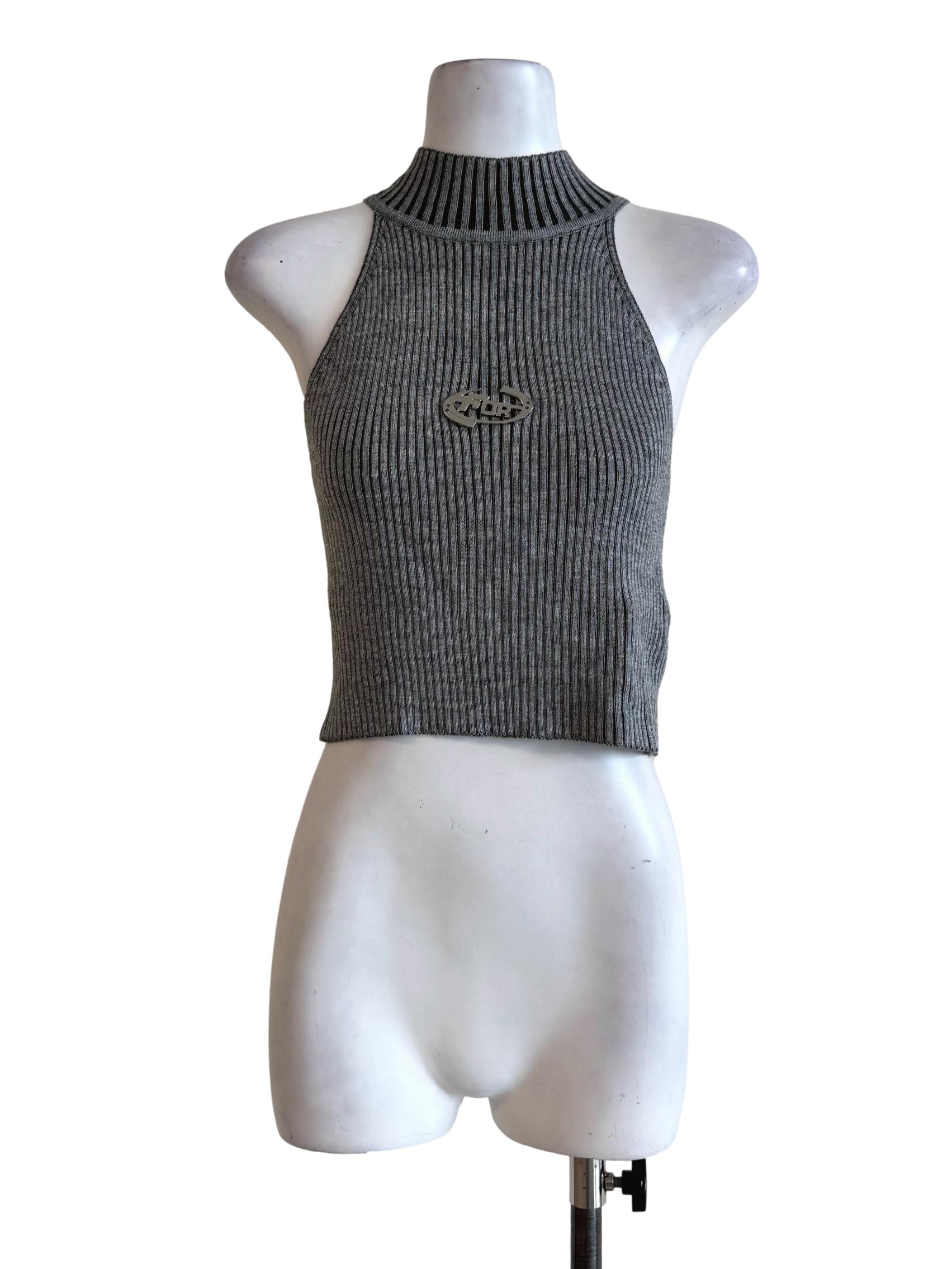 Steel Grey Knitted Sleeveless Top