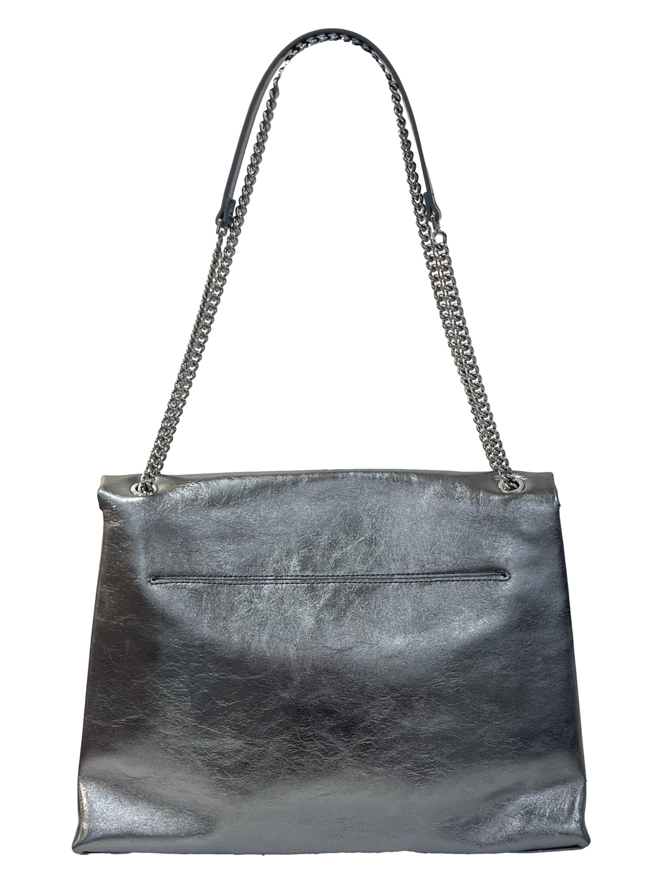 Silver Sianna Metallic Chain-Handle Shoulder Bag