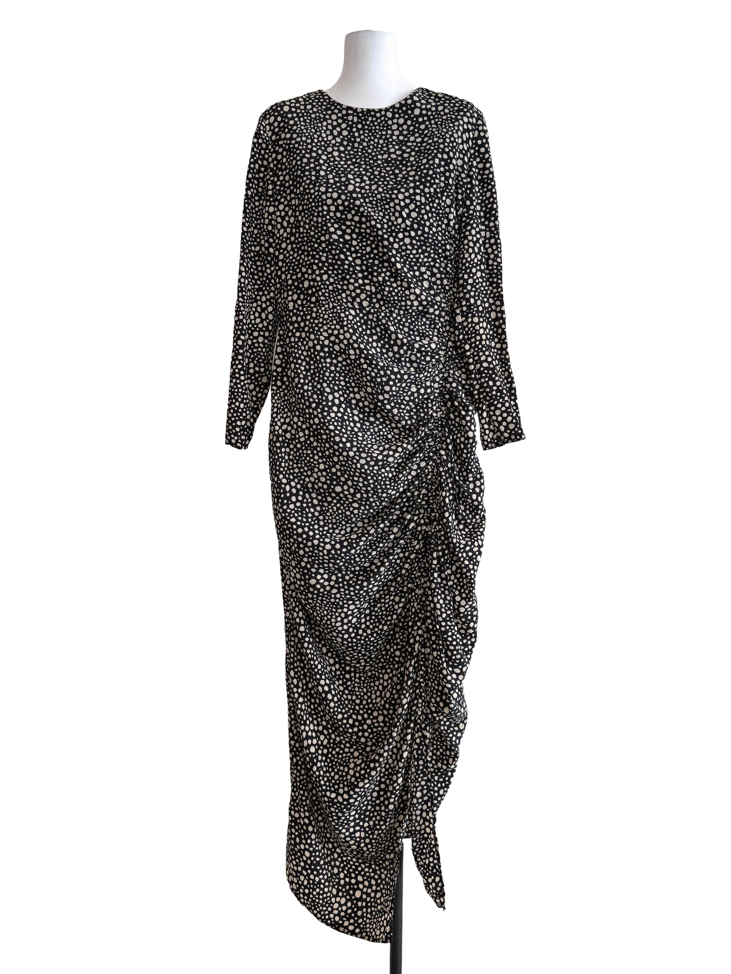 Black Printed Front Ruched Dress
