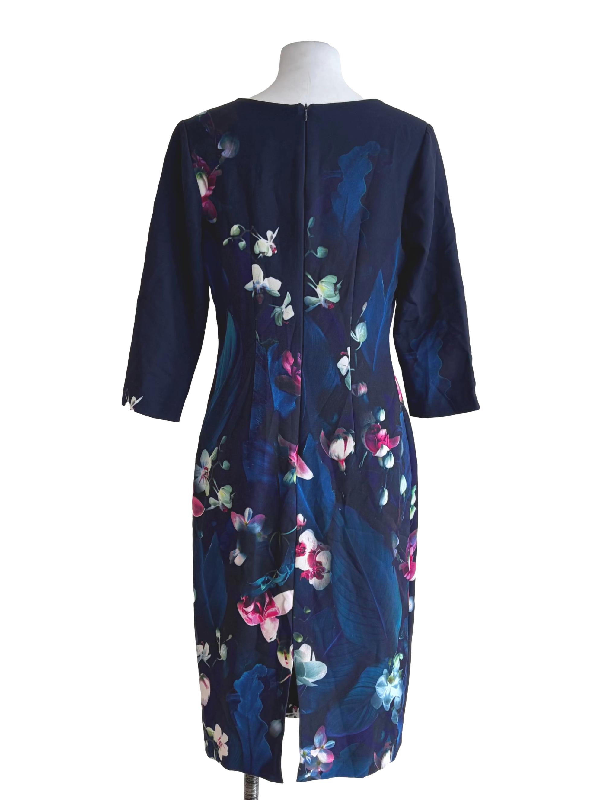 Indigo Blue Floral Print Sheath Dress