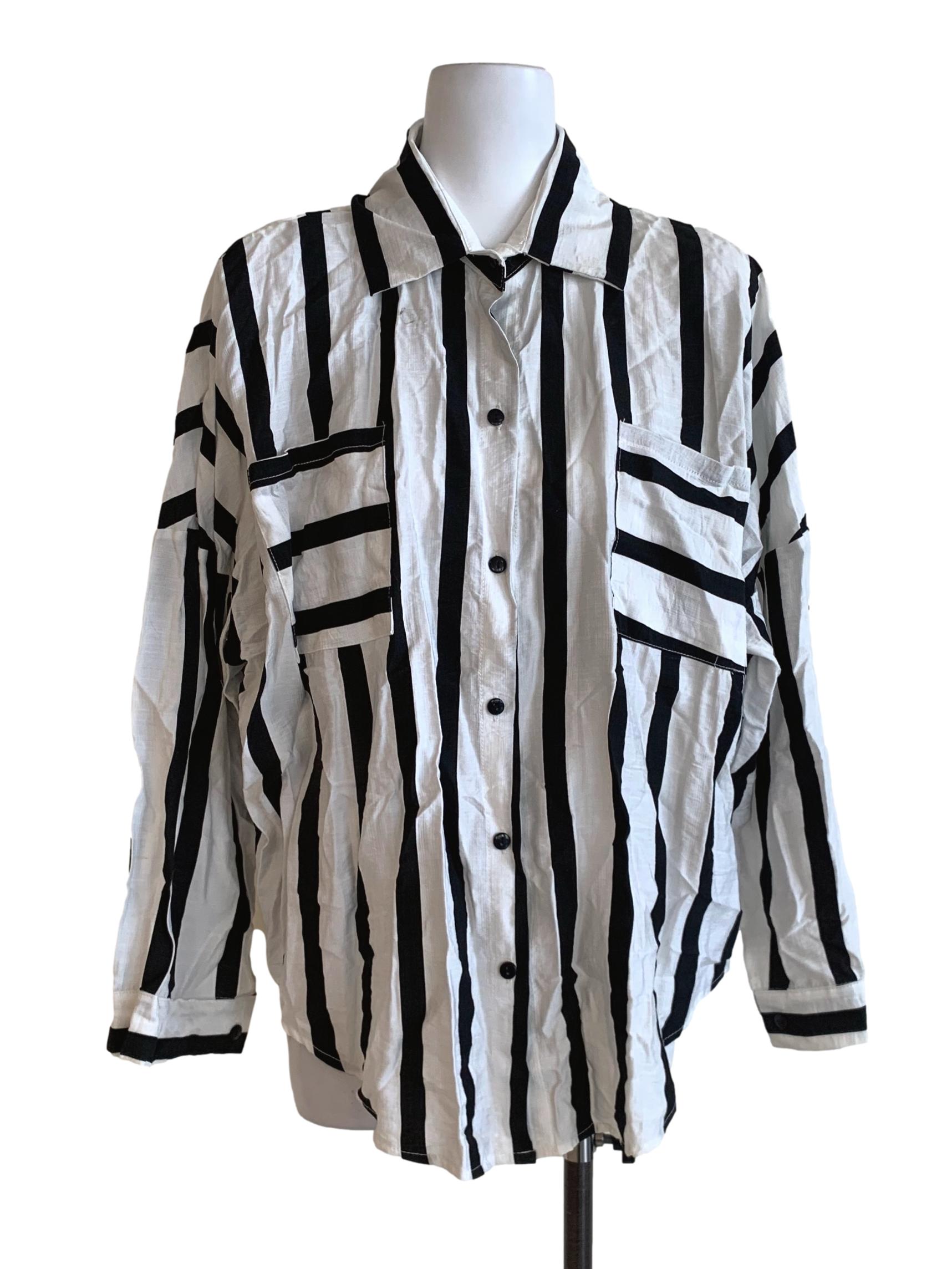 White Awning Stripe Button Down Shirt