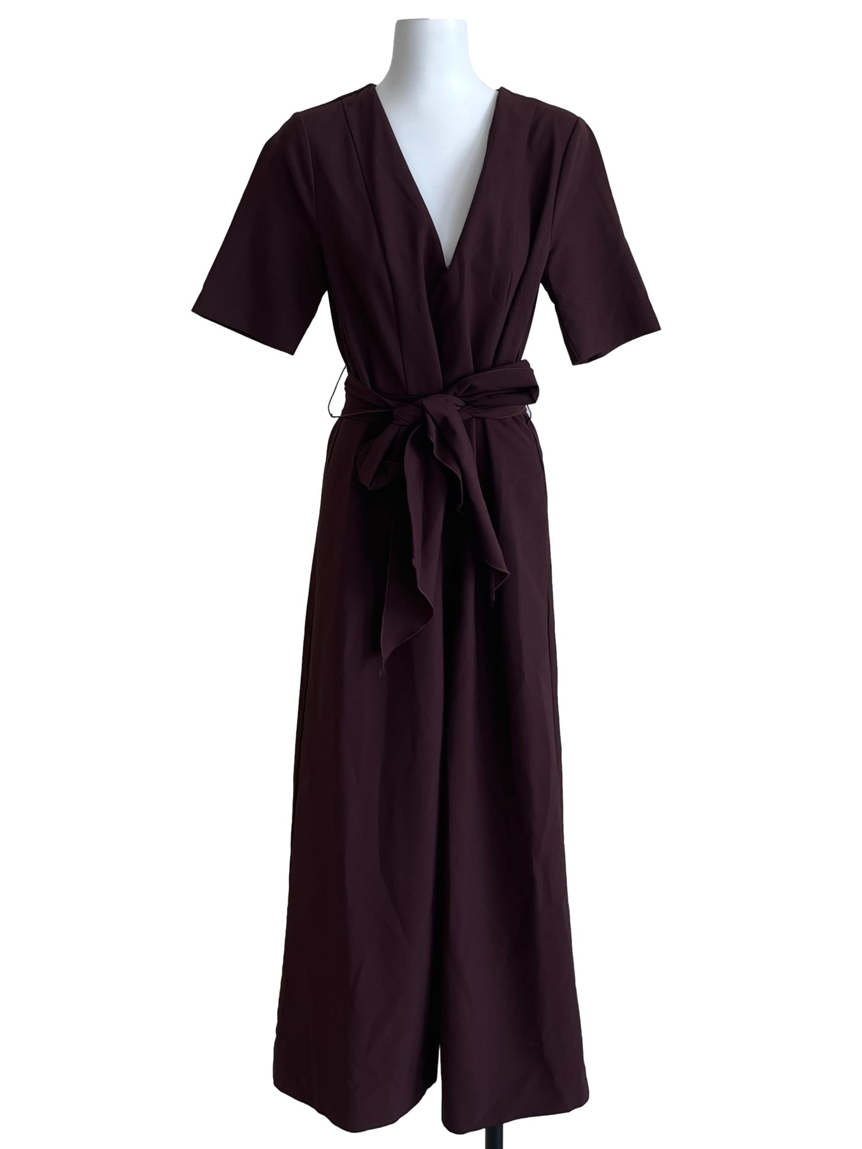 Wine Red V-Neckline Jumpsuit