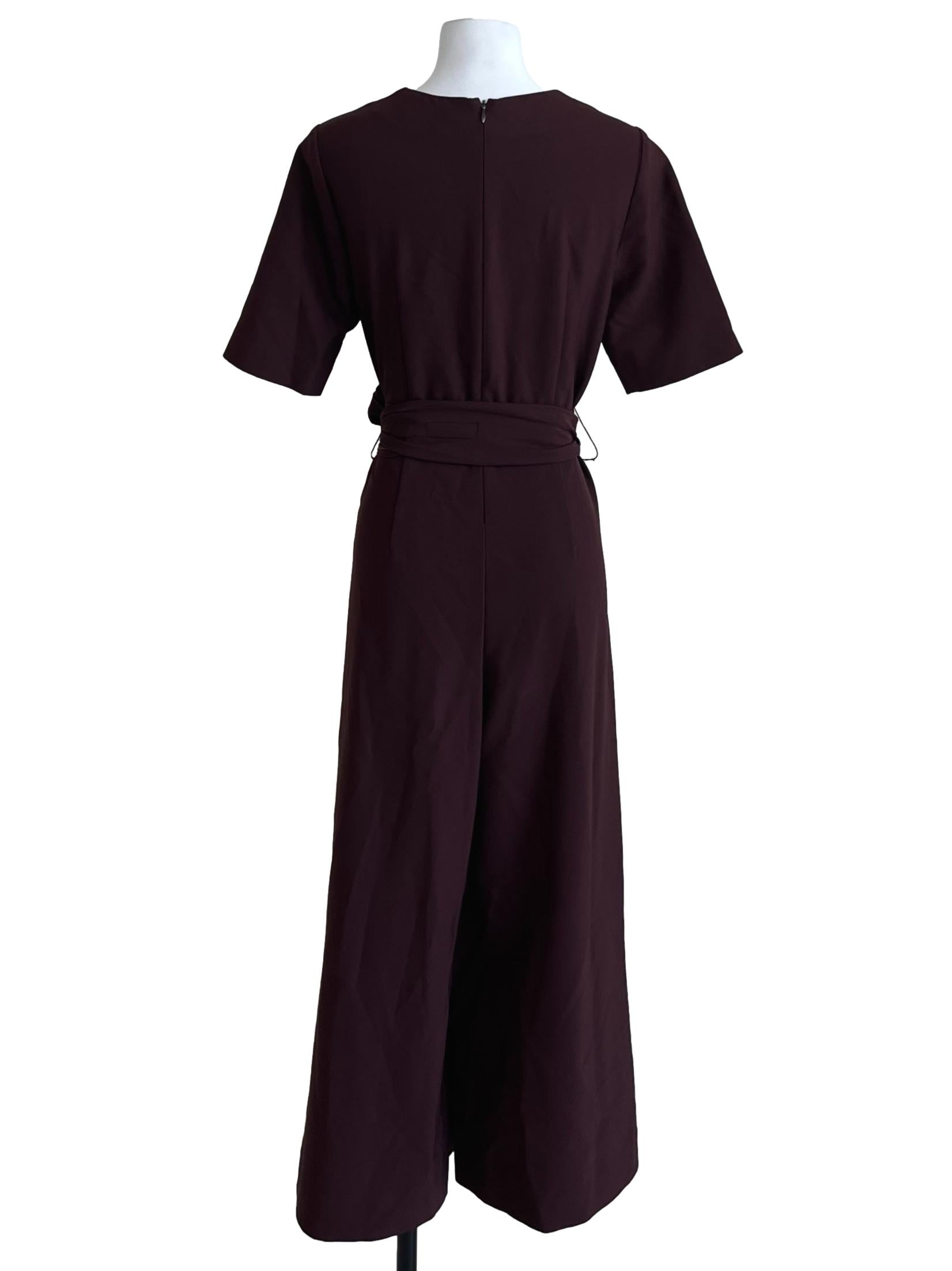 Wine Red V-Neckline Jumpsuit