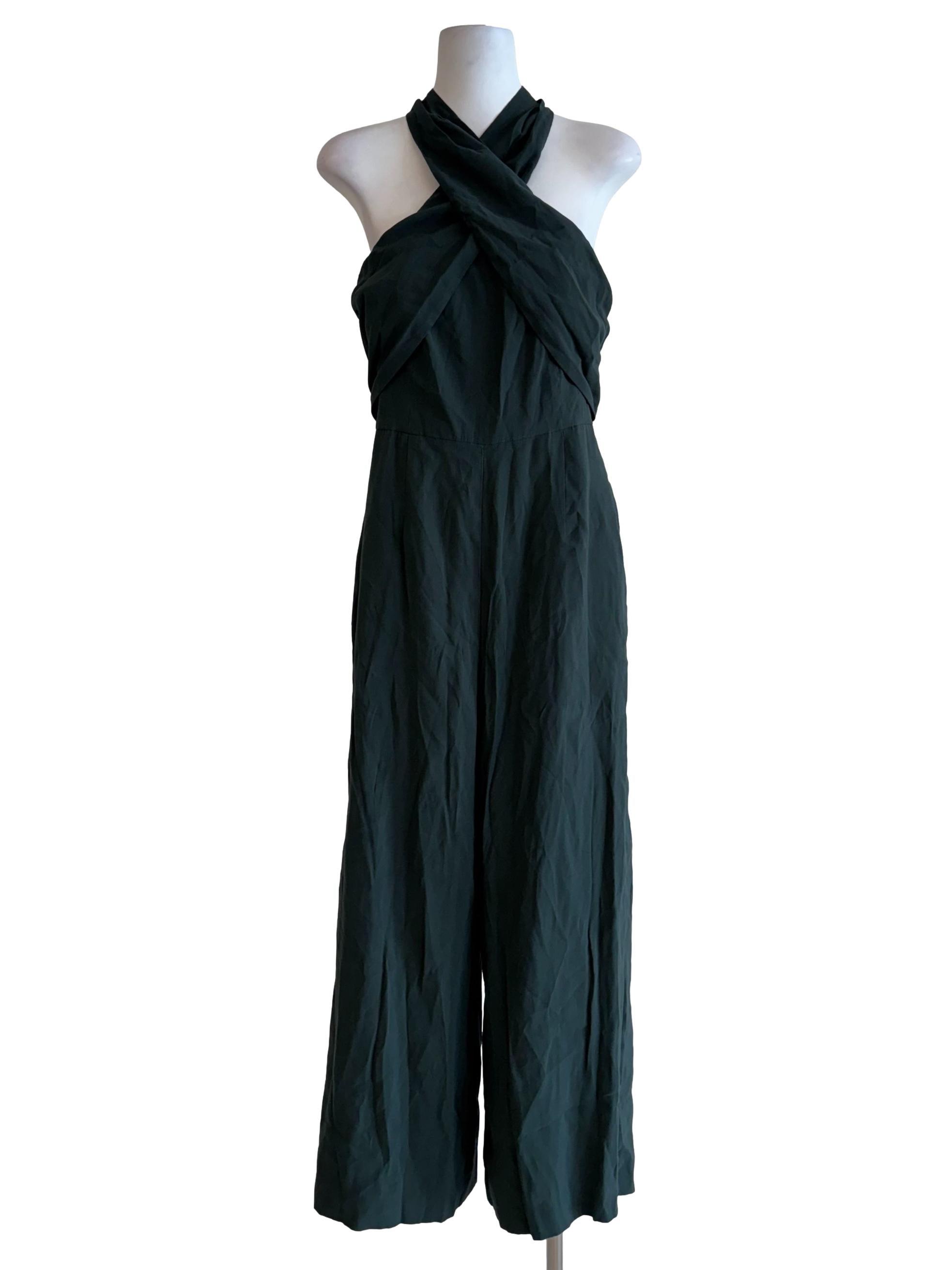 Olive Green Cross Halter Jumpsuit