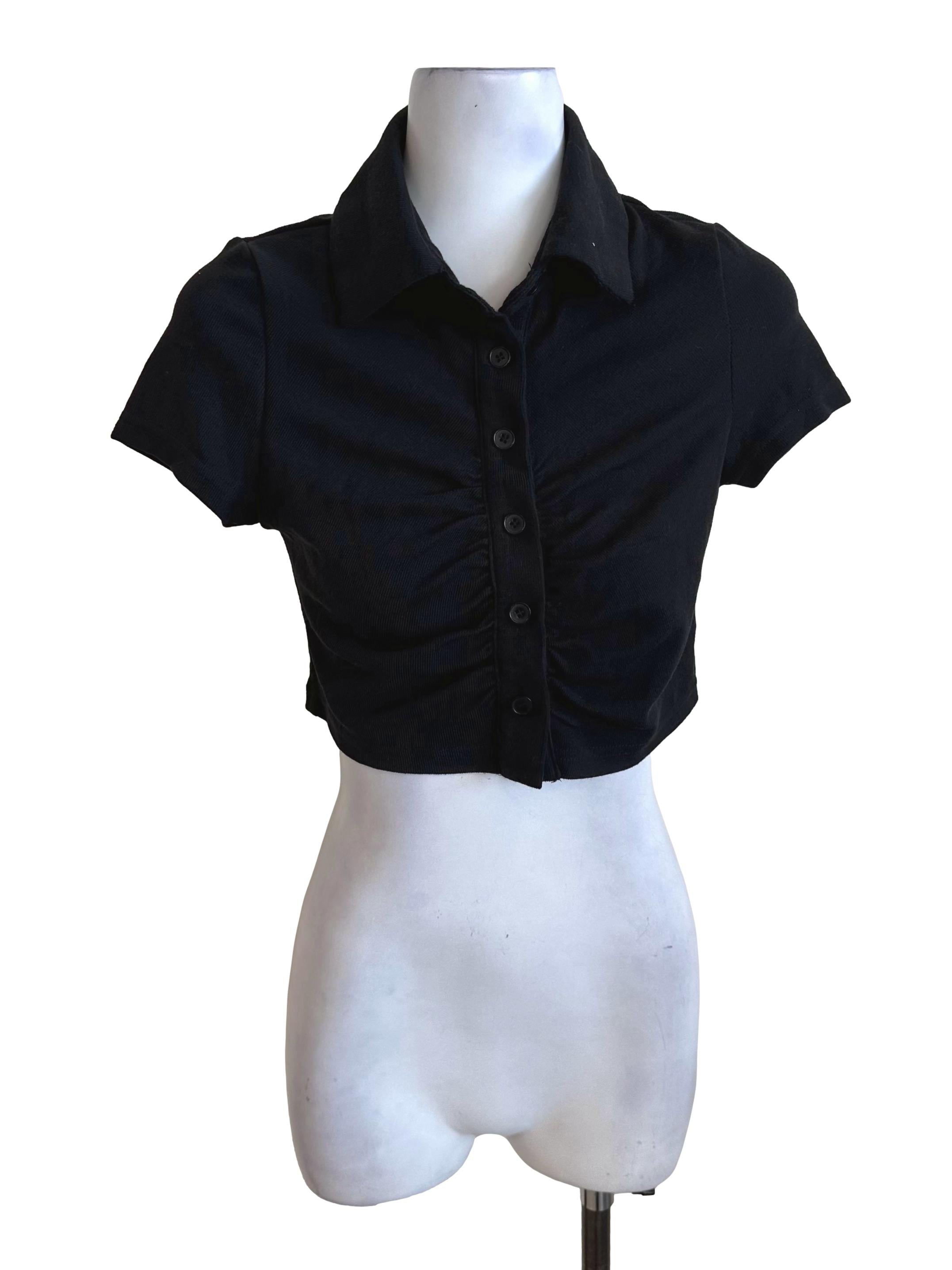 Onyx Black Collar Knit Fitted Top