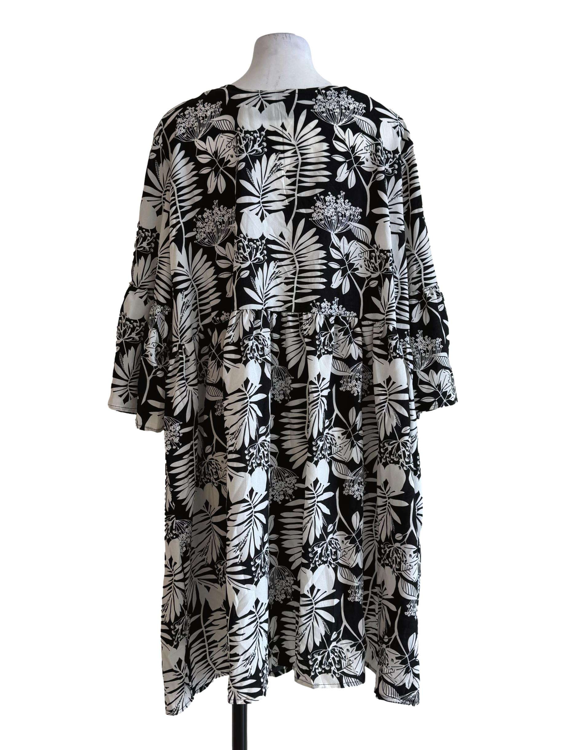 Black With White Prints V Neck Dress