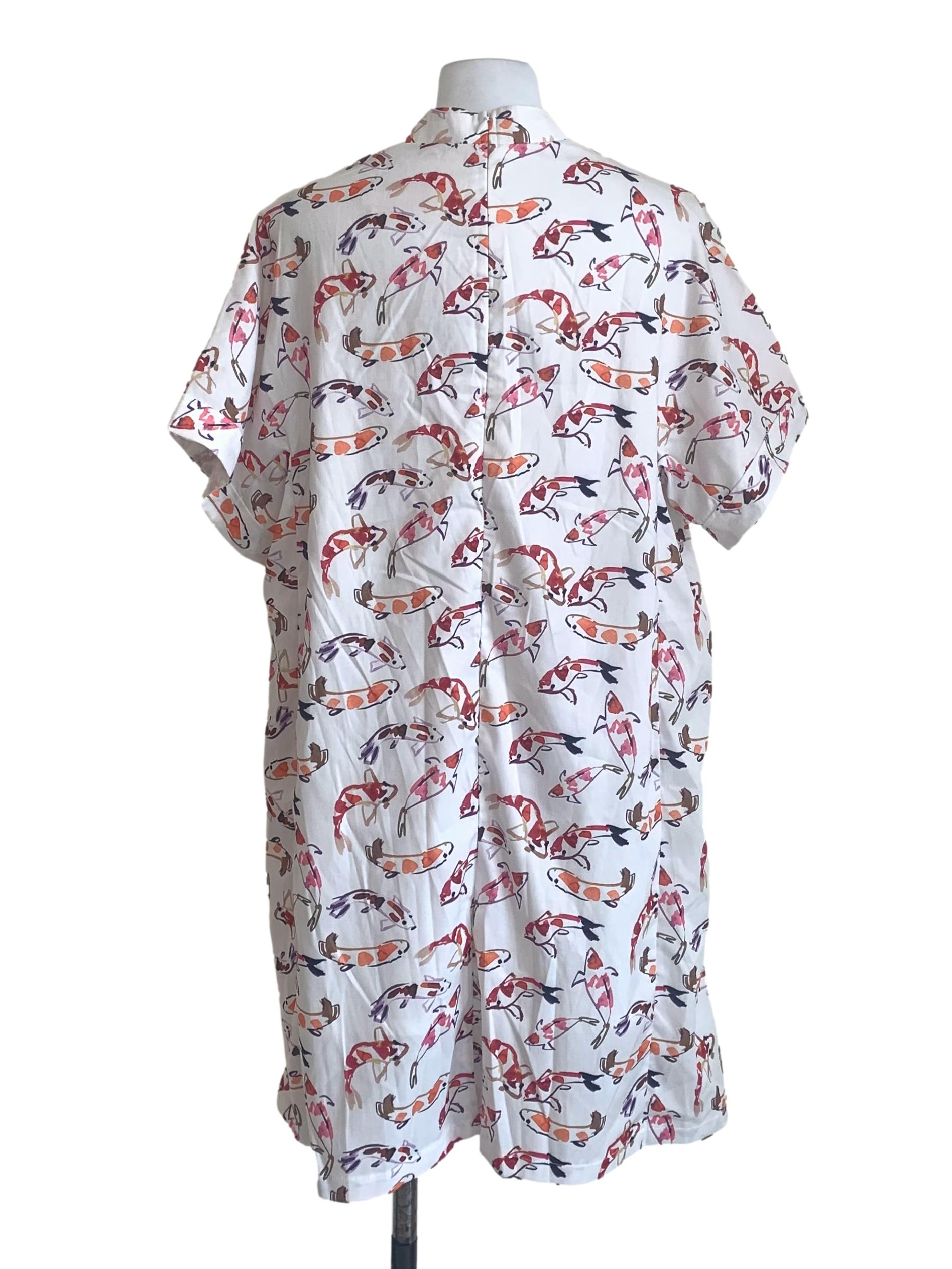 Cotton White Pattern High Neck Dress
