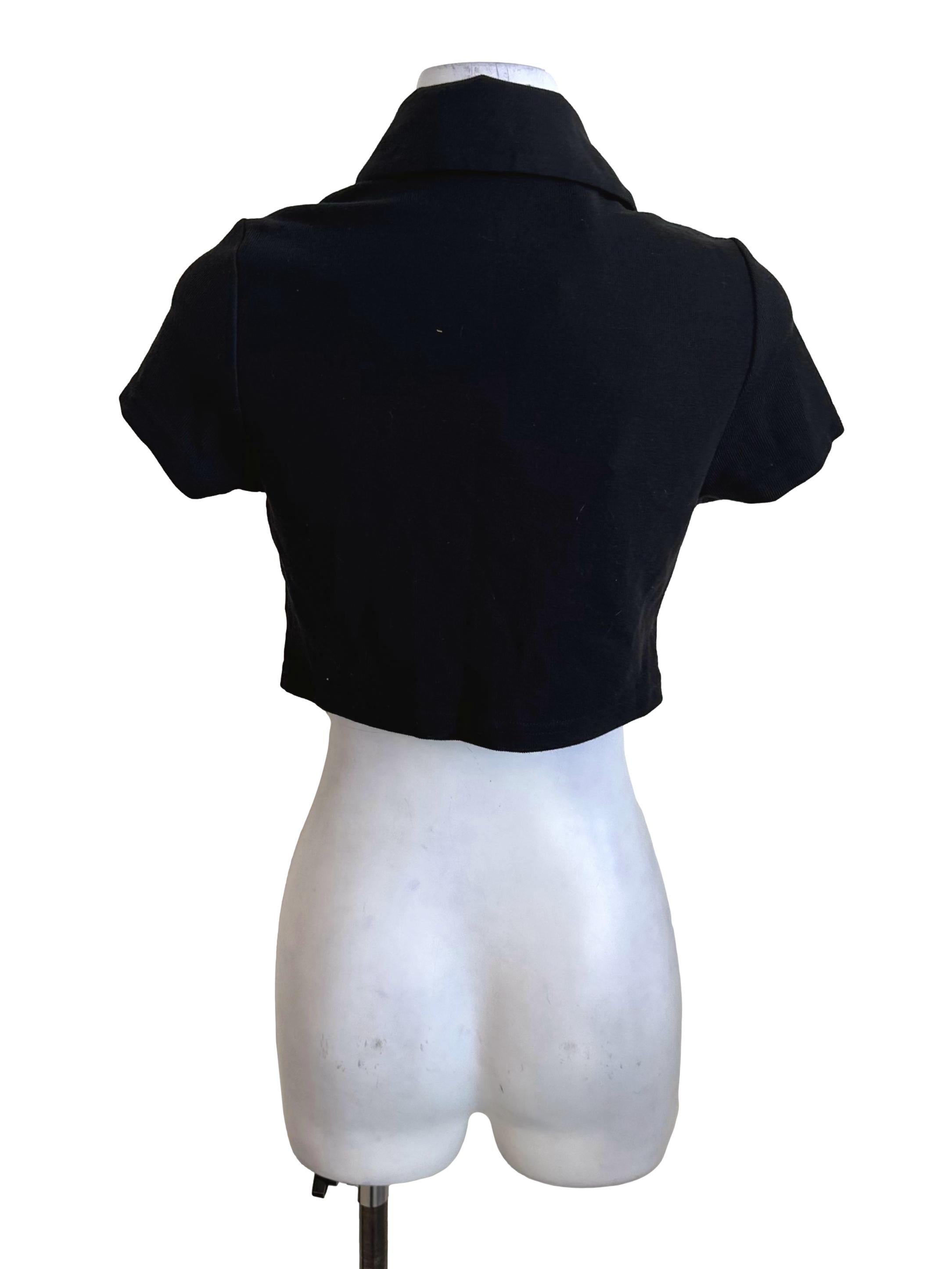 Onyx Black Collar Knit Fitted Top