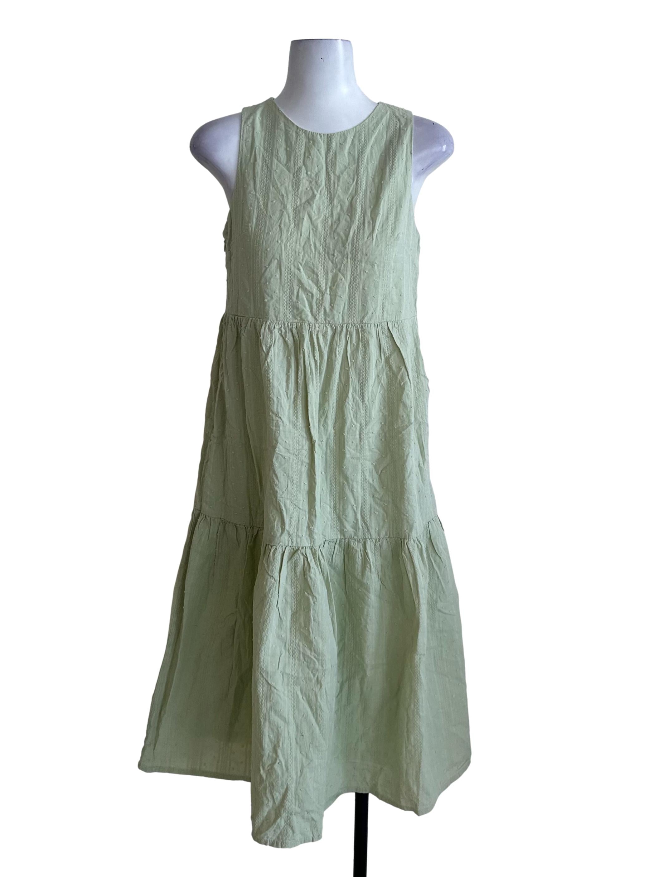 Light Green Textured Tiered Dress