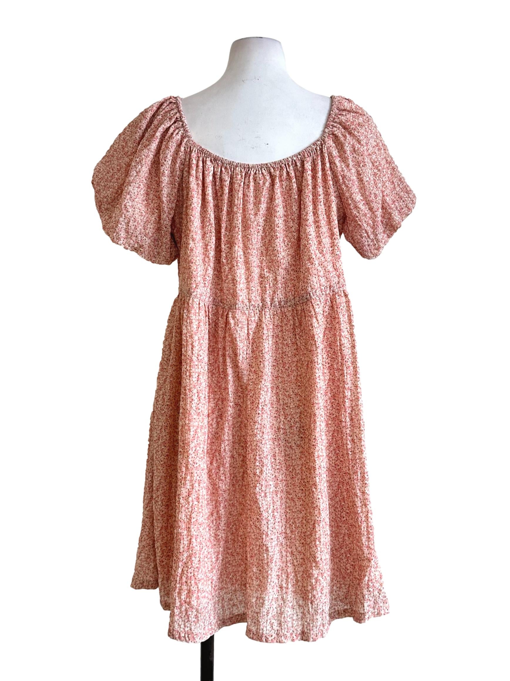 Coral Pink Flower Pattern Mini Dress