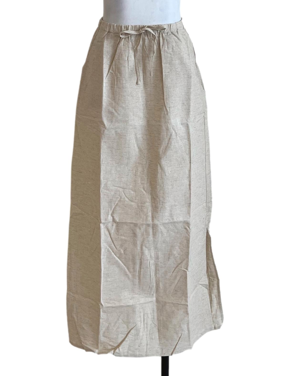 Beige Jaden Linen Drawstring Maxi Skirt