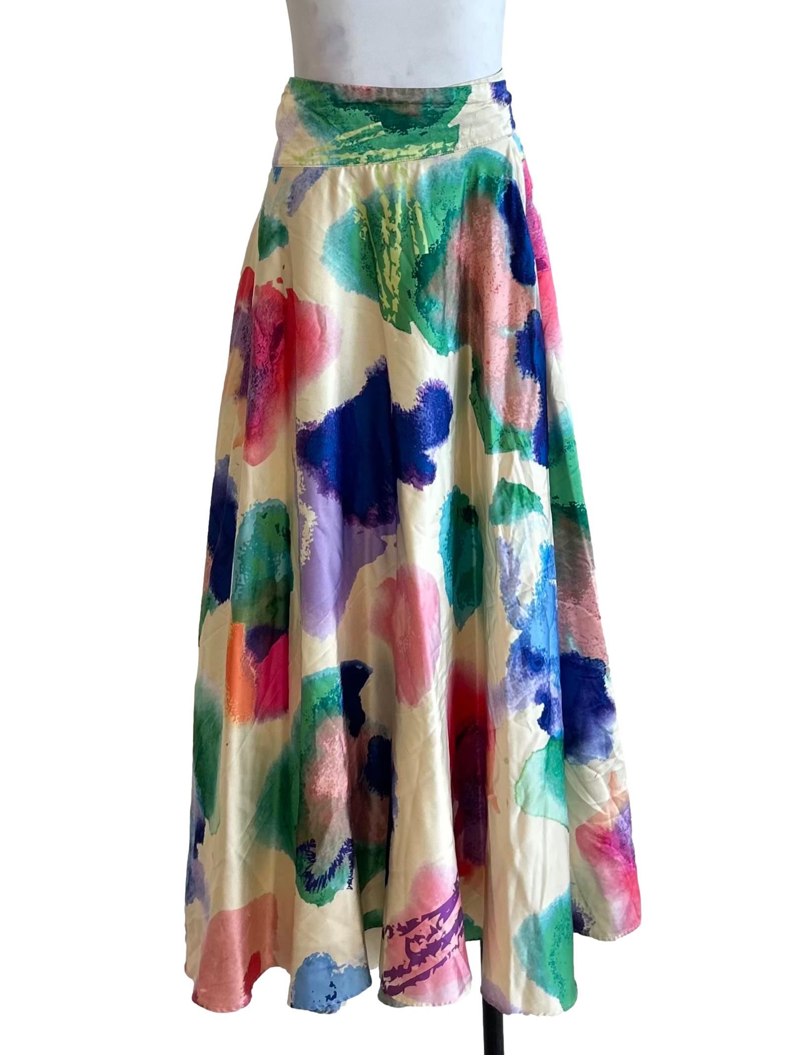 Multicolor Watercolor Abstract Wrap Skirt